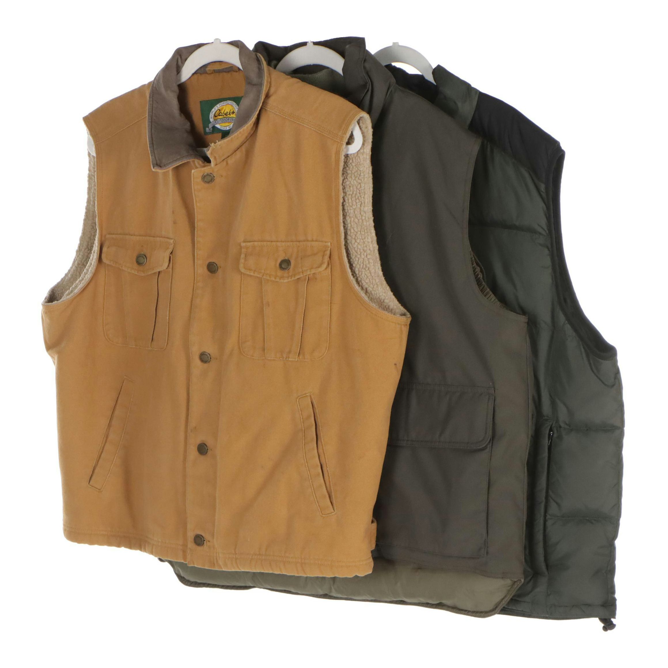 Men's Cabela's Cargo Vest with Cabela's and Eddie Bauer Goose Down Vests