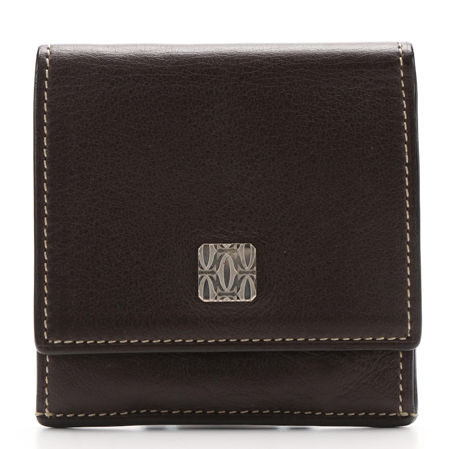 Cartier Brown Leather Coin Purse with Hand Stitched Accent