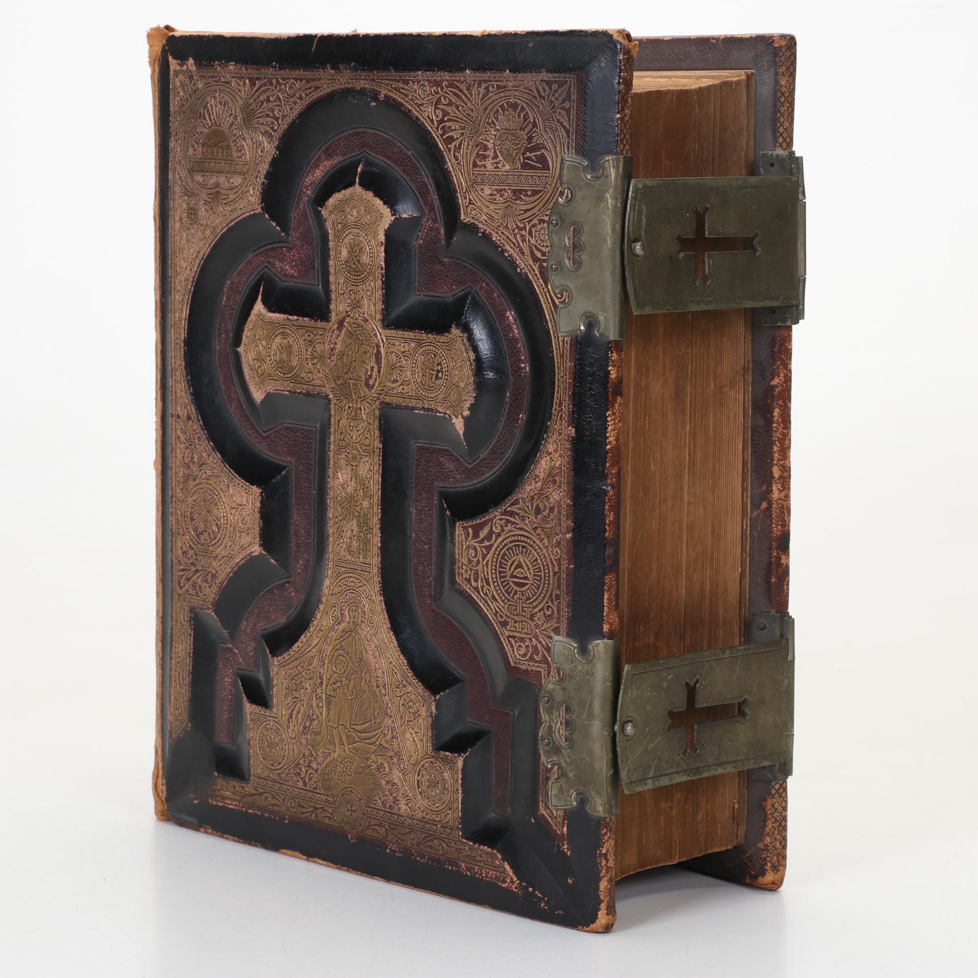 Leather Bound Illustrated Holy Bible Revised by Rev. Geo. Leo Haydock, 1880s