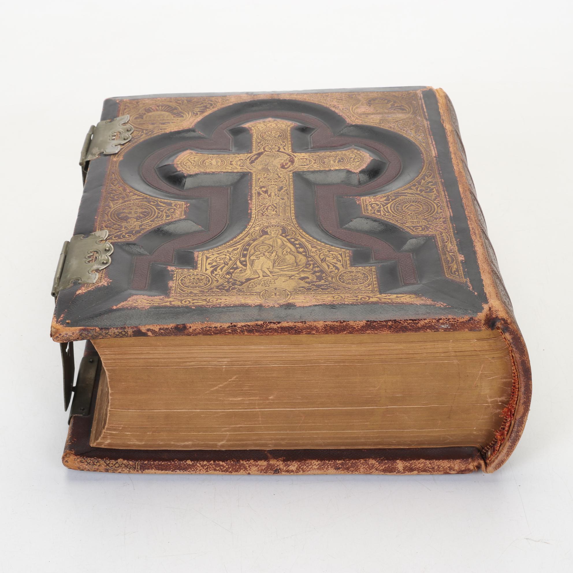 Leather Bound Illustrated Holy Bible Revised by Rev. Geo. Leo Haydock, 1880s