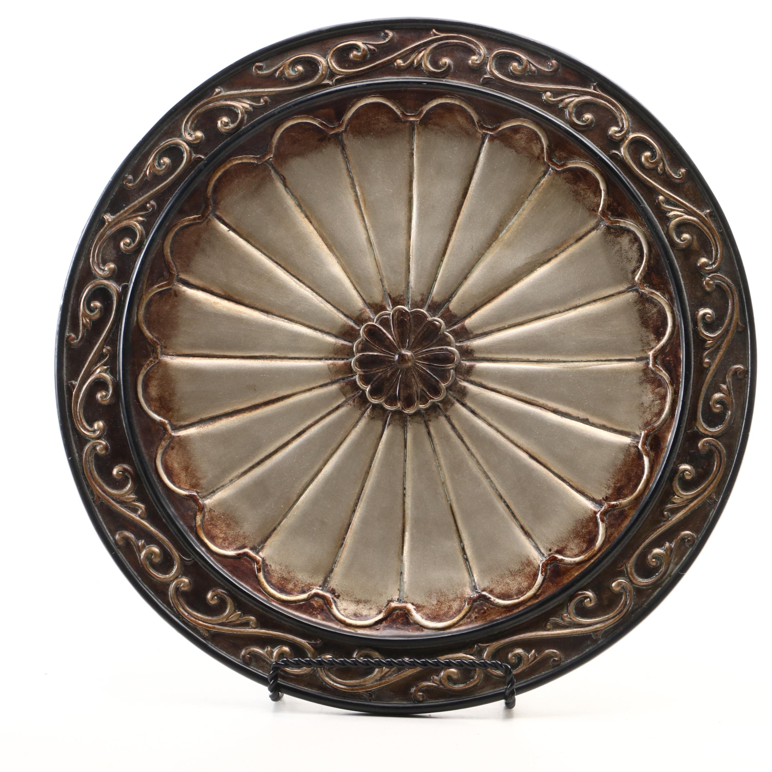 Contemporary Embossed Resin Decorative Plate, Boxes, Compote and Mirrored Tray