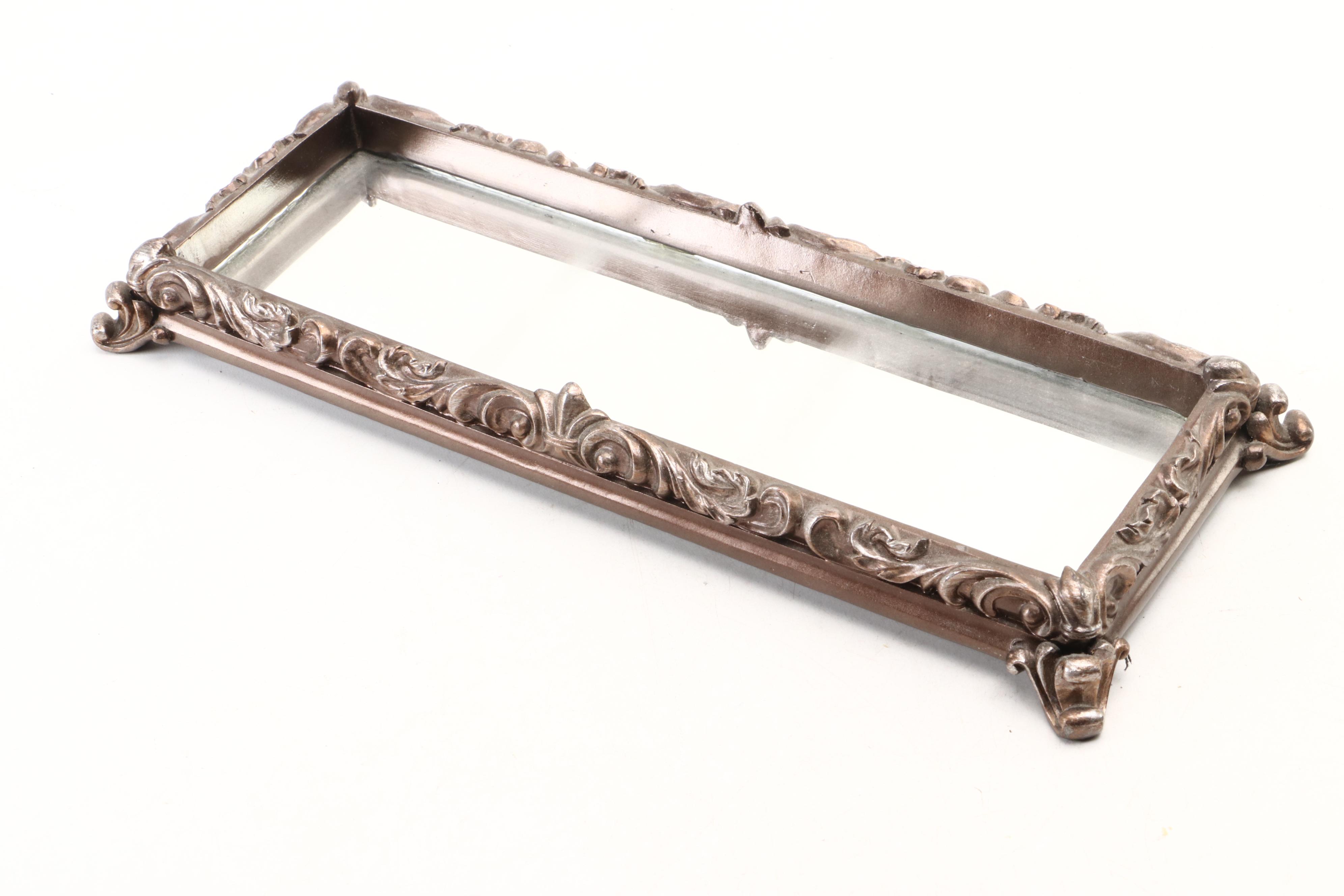 Contemporary Embossed Resin Decorative Plate, Boxes, Compote and Mirrored Tray