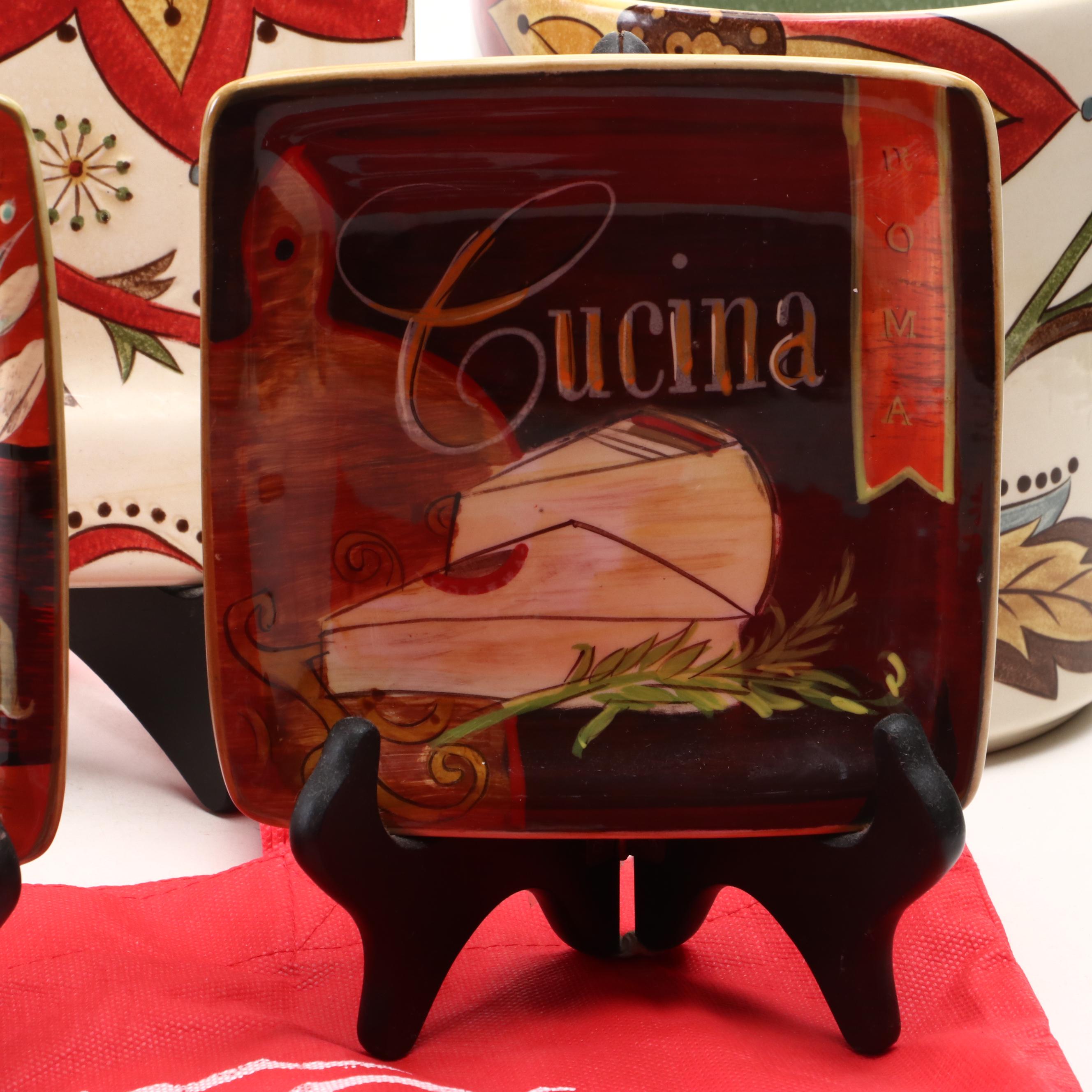Pier 1 "Cucina" and "Carynthum" Earthenware Plates, Utensil Holder and More