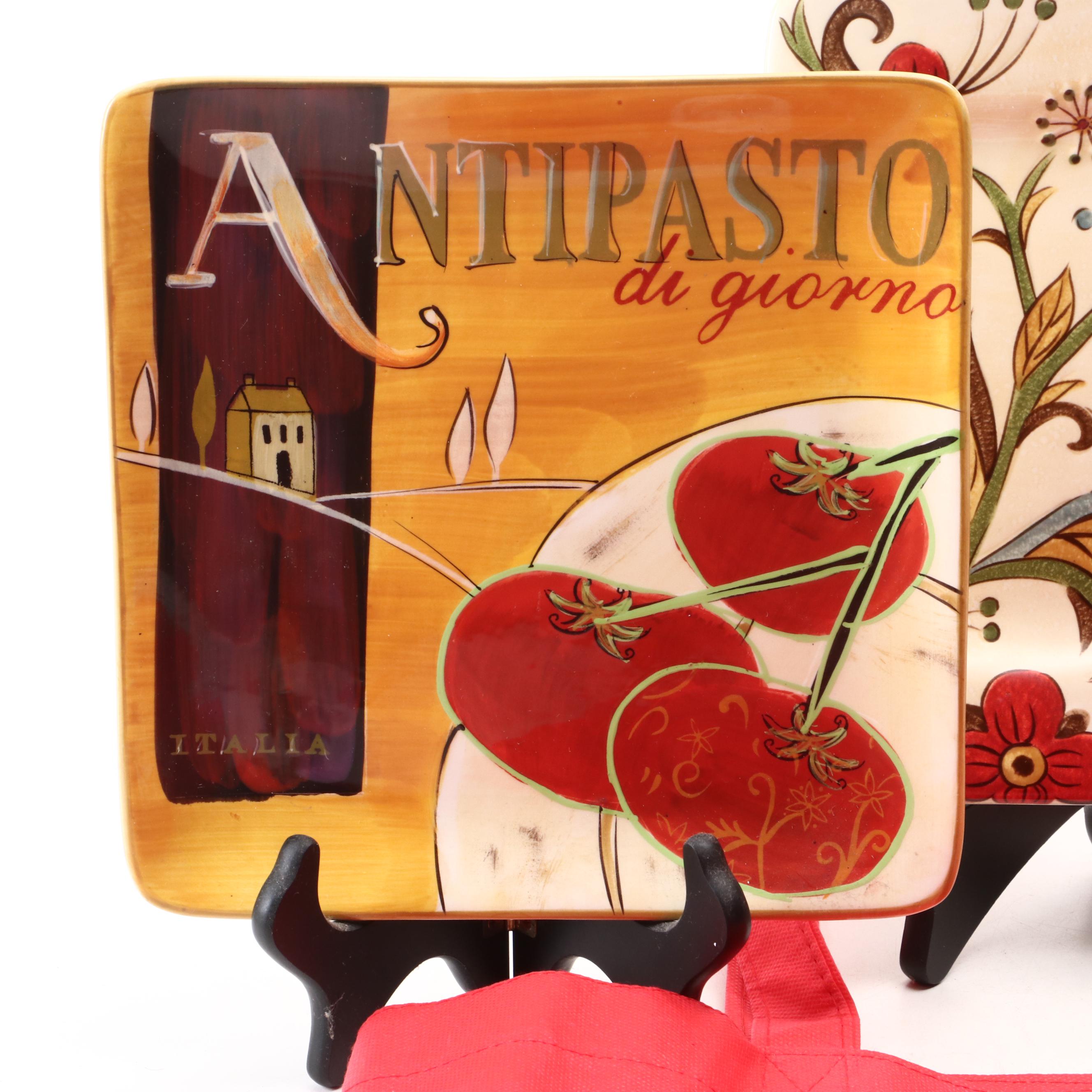 Pier 1 "Cucina" and "Carynthum" Earthenware Plates, Utensil Holder and More