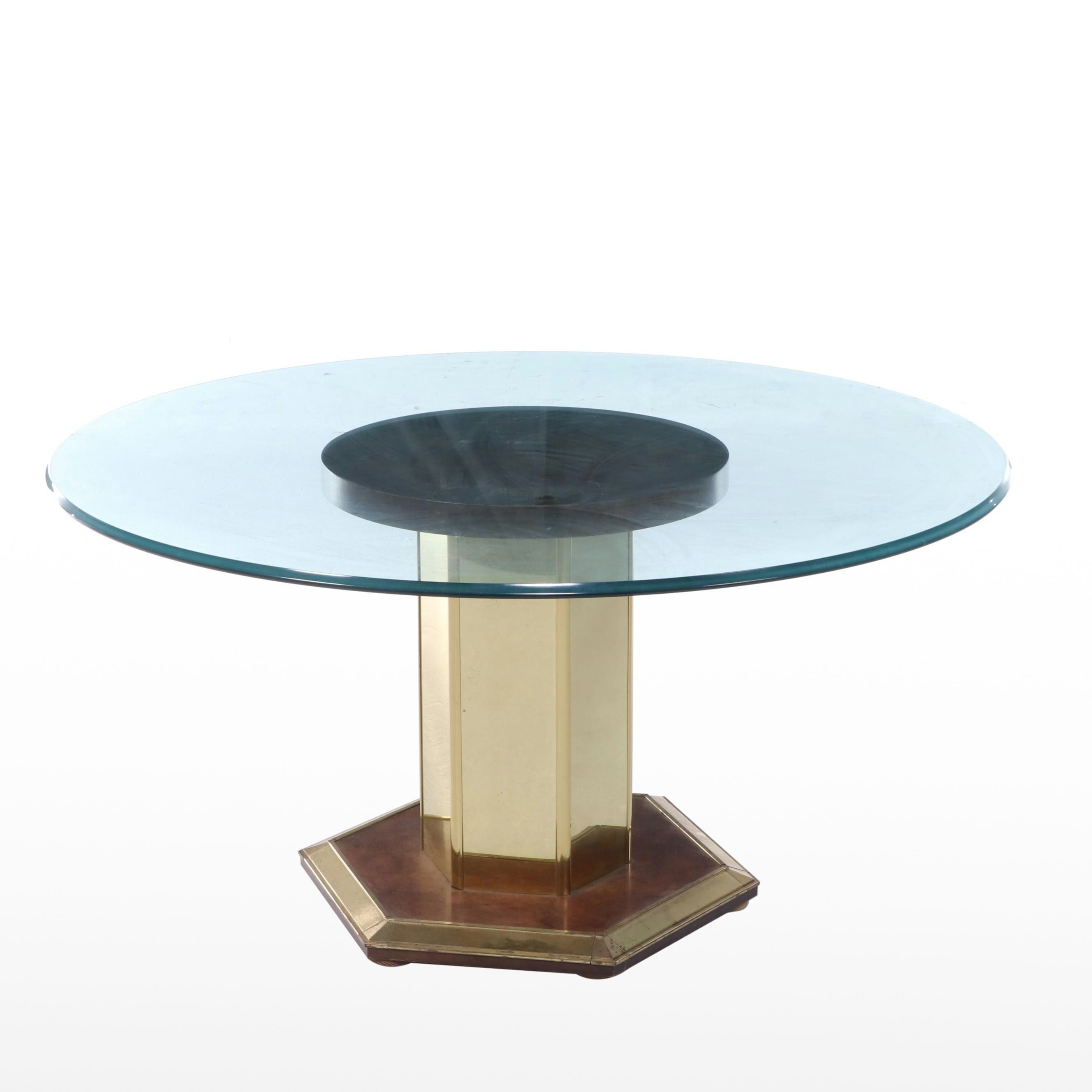 Henredon Glass Top Burl Wood and Lacquered Brass Dining Table