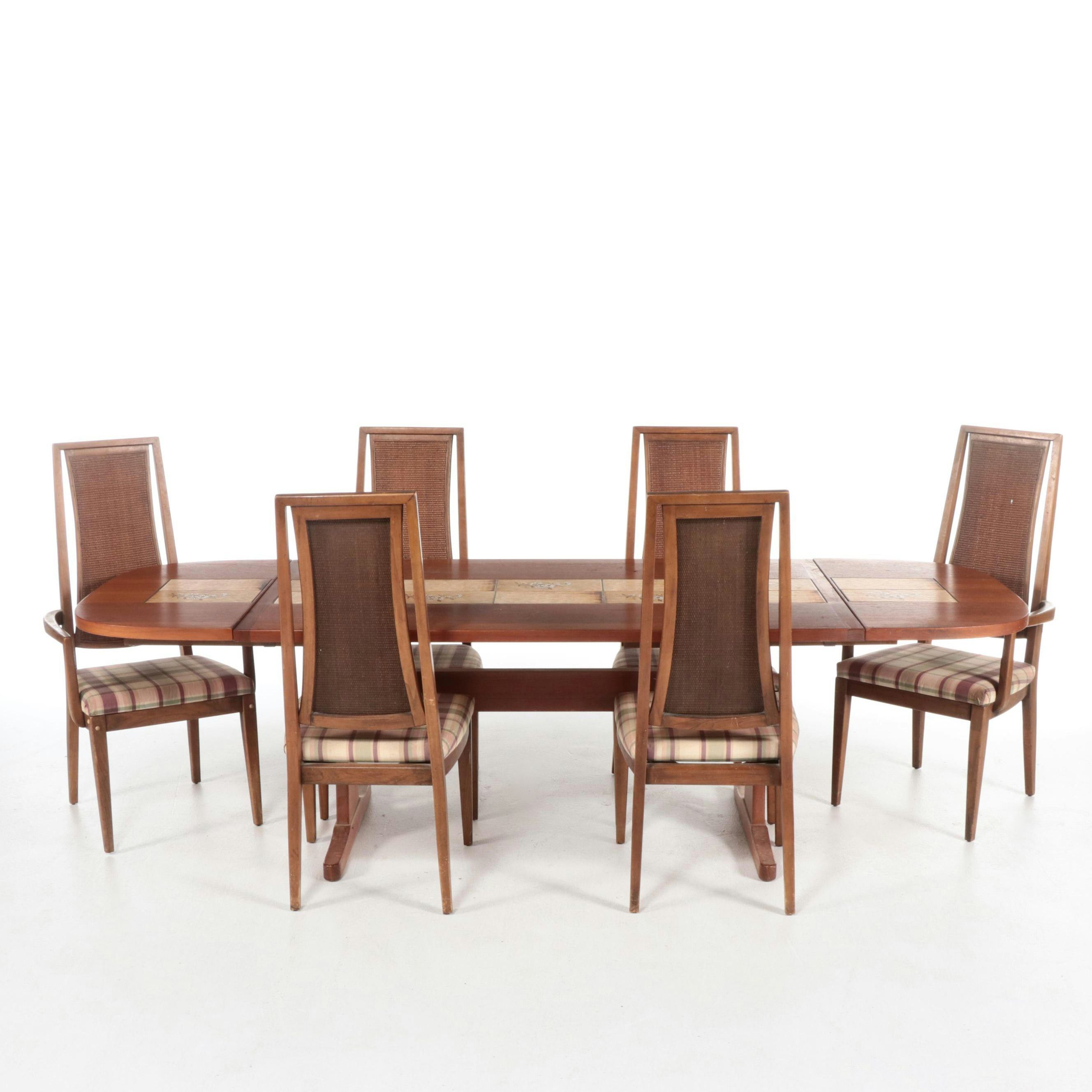 Basic Witz Danish Modern Teak and Tile Drop-Leaf Dining Table with Six Chairs