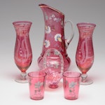 Bohemian Style Glass Vases with Hand-Painted Glass Pitcher and More
