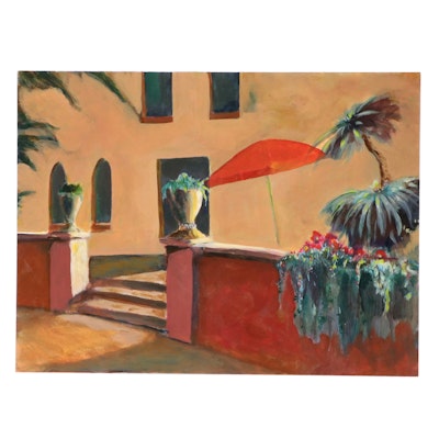 Brian Johnpeer Oil Painting of Courtyard, 2023