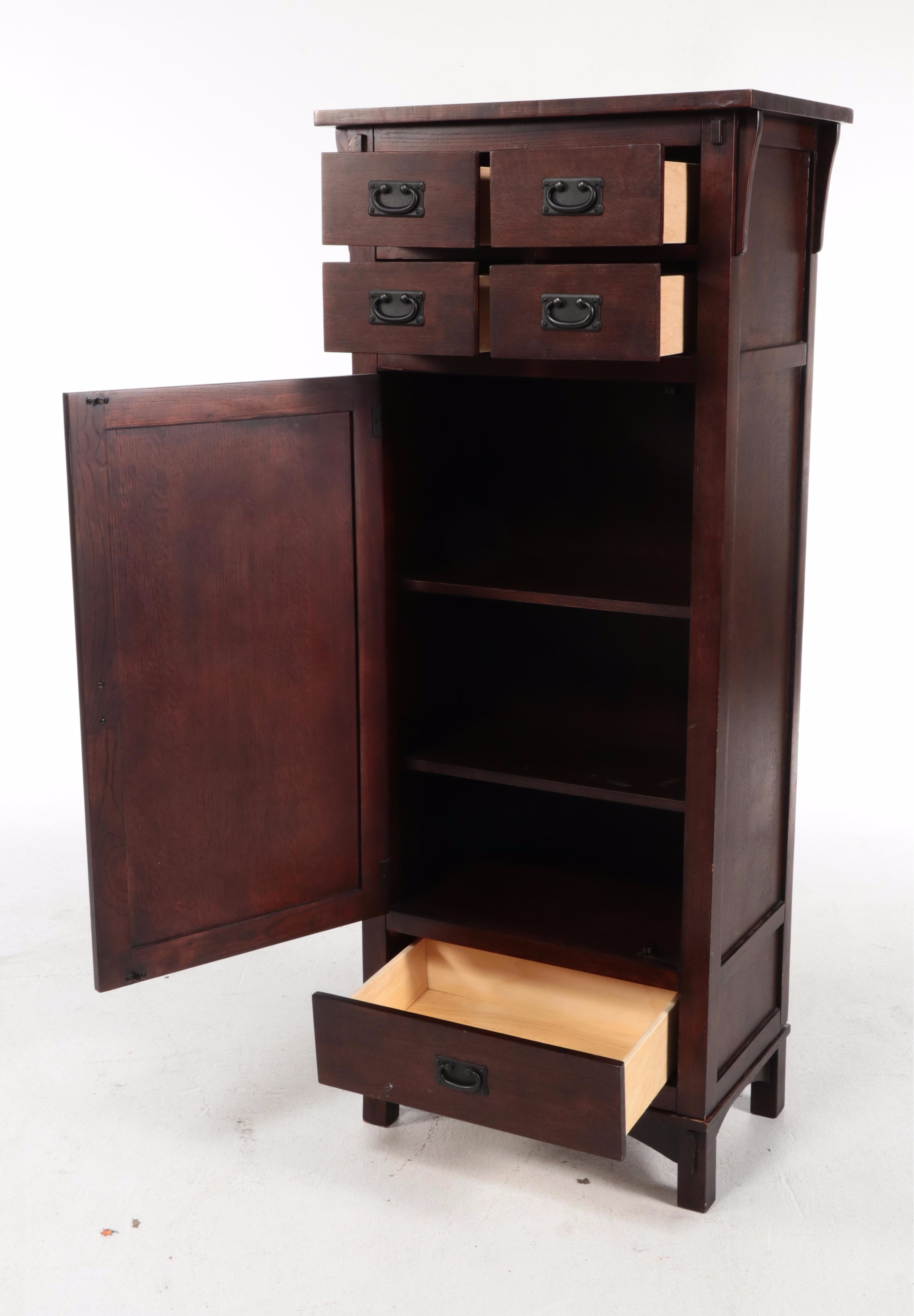 Arts & Crafts Style Oak Revolving Armoire with Mirrored Back