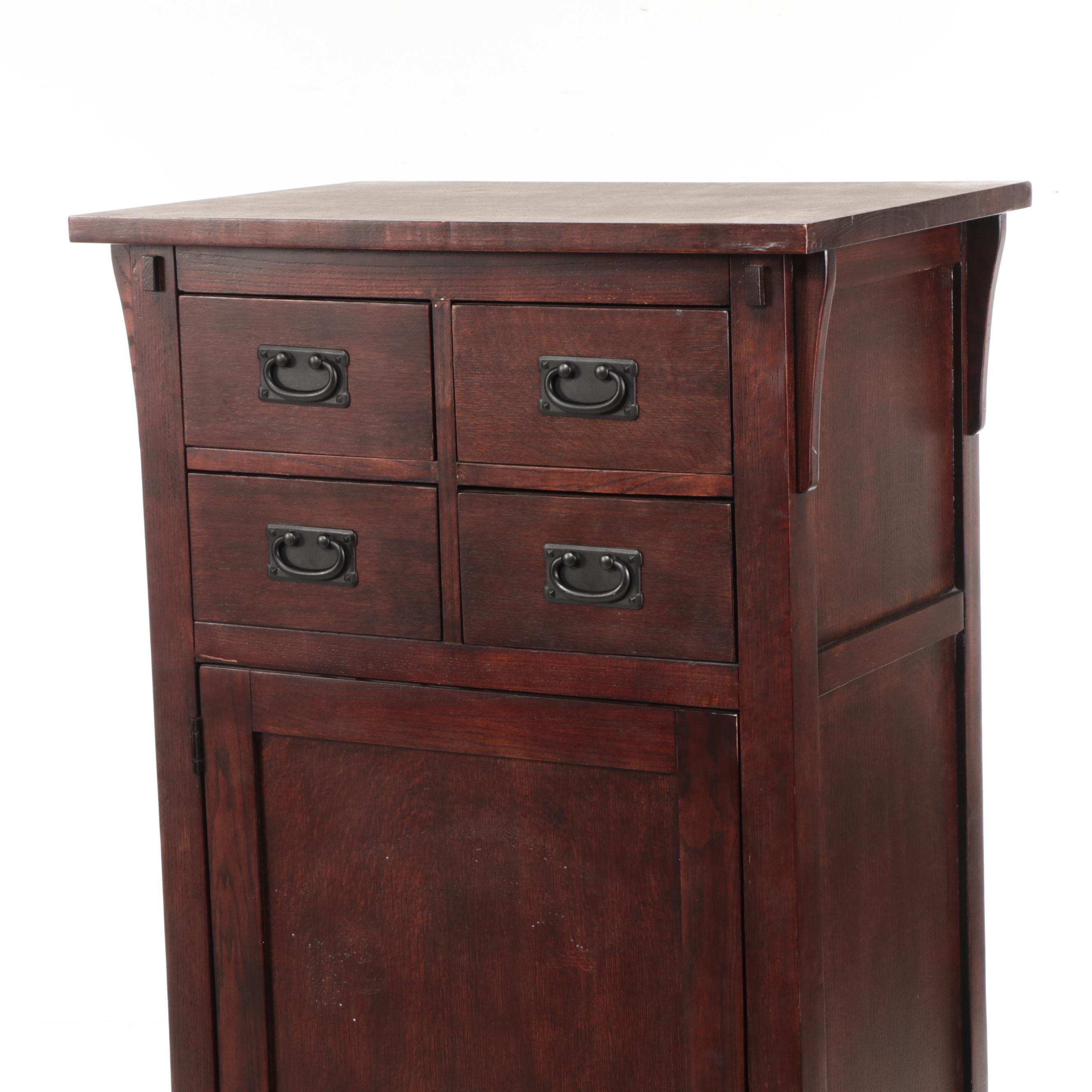 Arts & Crafts Style Oak Revolving Armoire with Mirrored Back