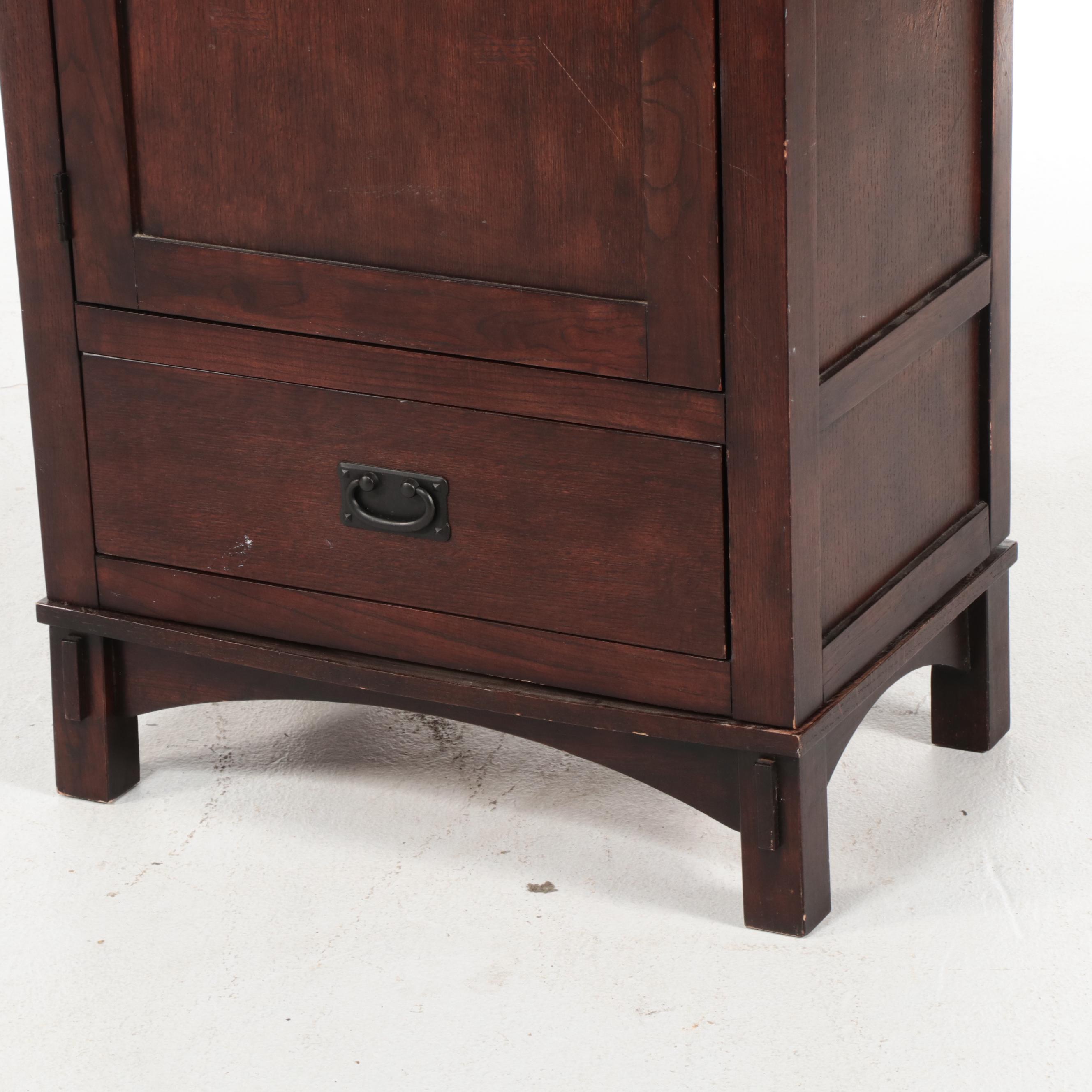 Arts & Crafts Style Oak Revolving Armoire with Mirrored Back