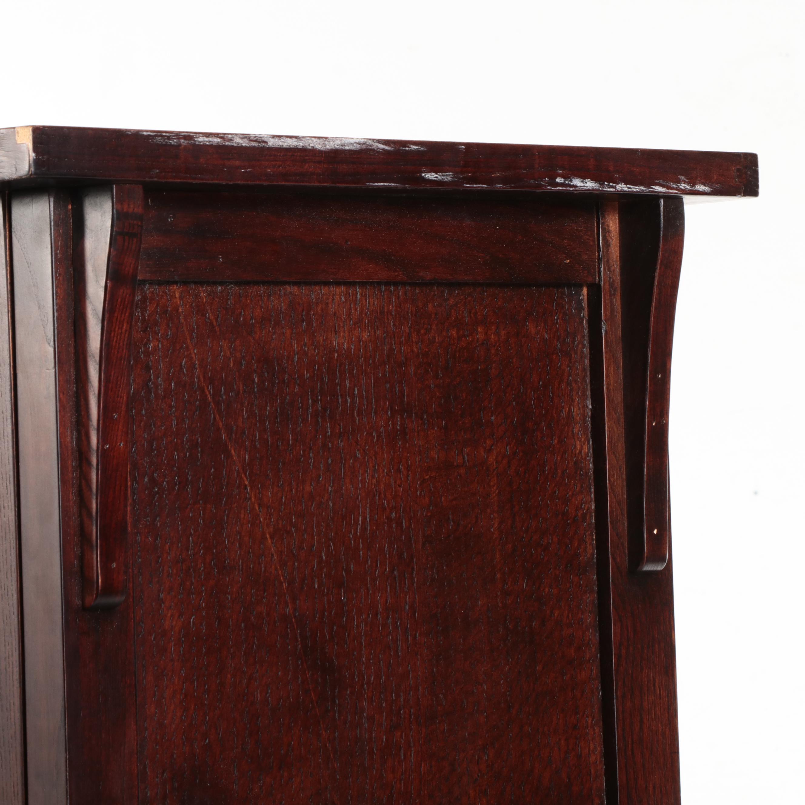 Arts & Crafts Style Oak Revolving Armoire with Mirrored Back