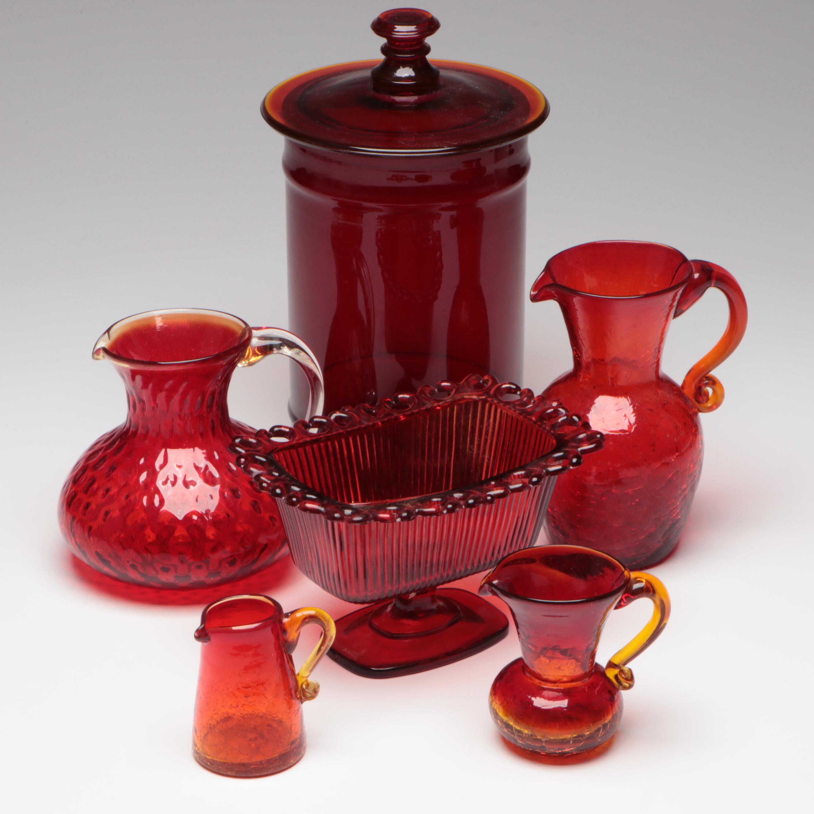 Pilgrim Pitchers with Other Red Glass Table Accessories