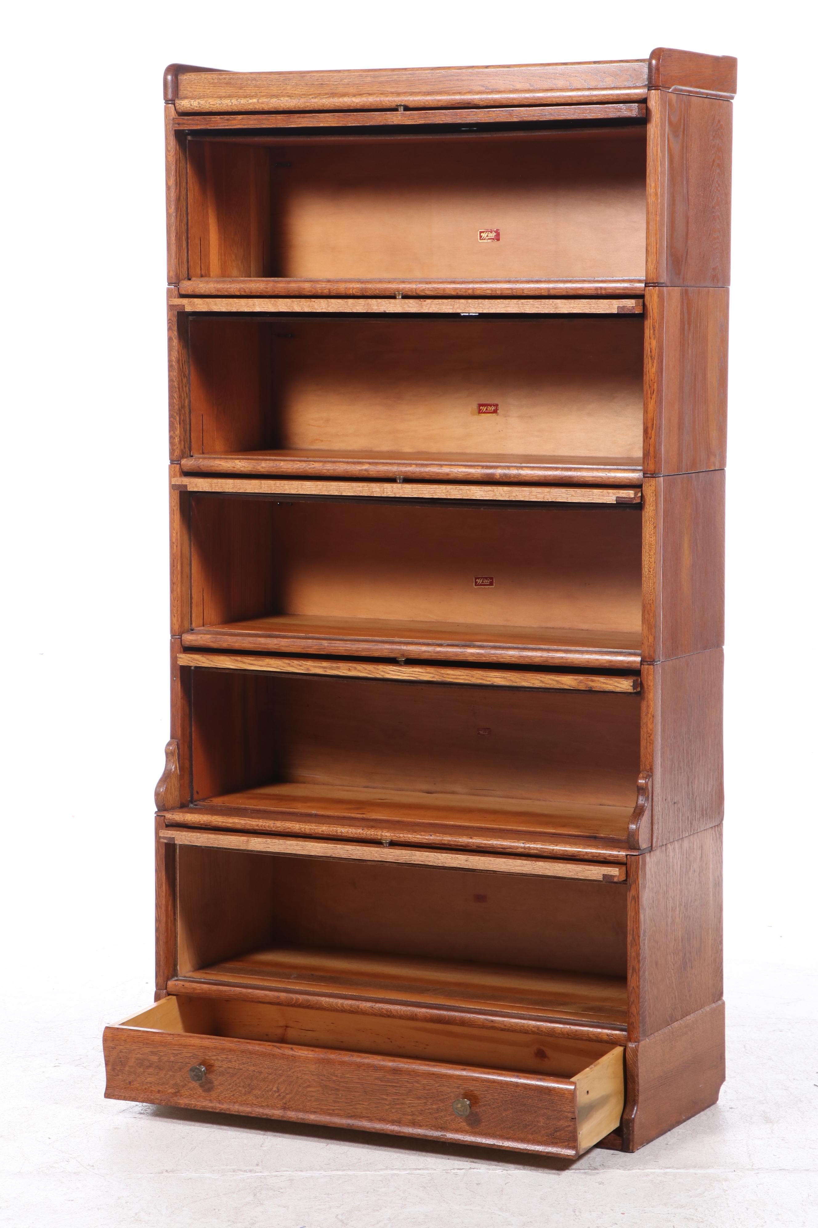 Weis Five-Tiered Oak Barrister's Bookcase with Base, 20th Century