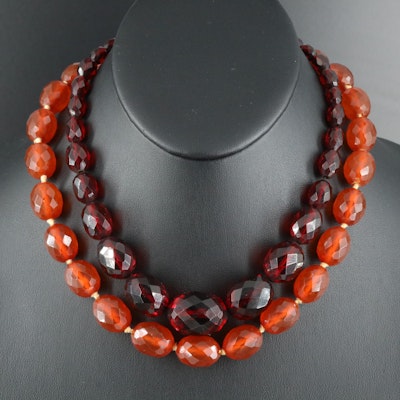 Bakelite and Copal Necklaces with Sterling