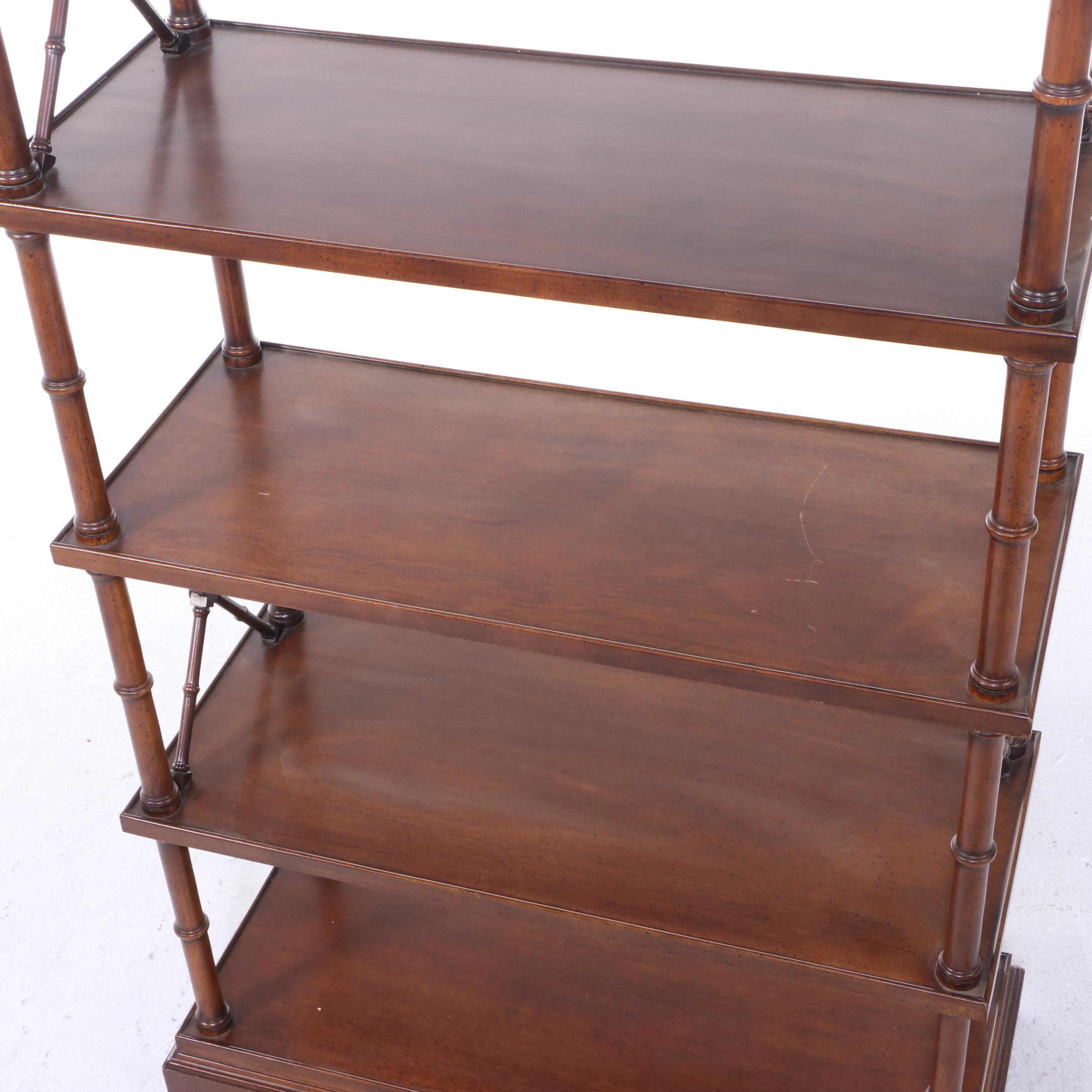 Regency Style Faux Bamboo Étagère Bookcase with Brass Artichoke Finials