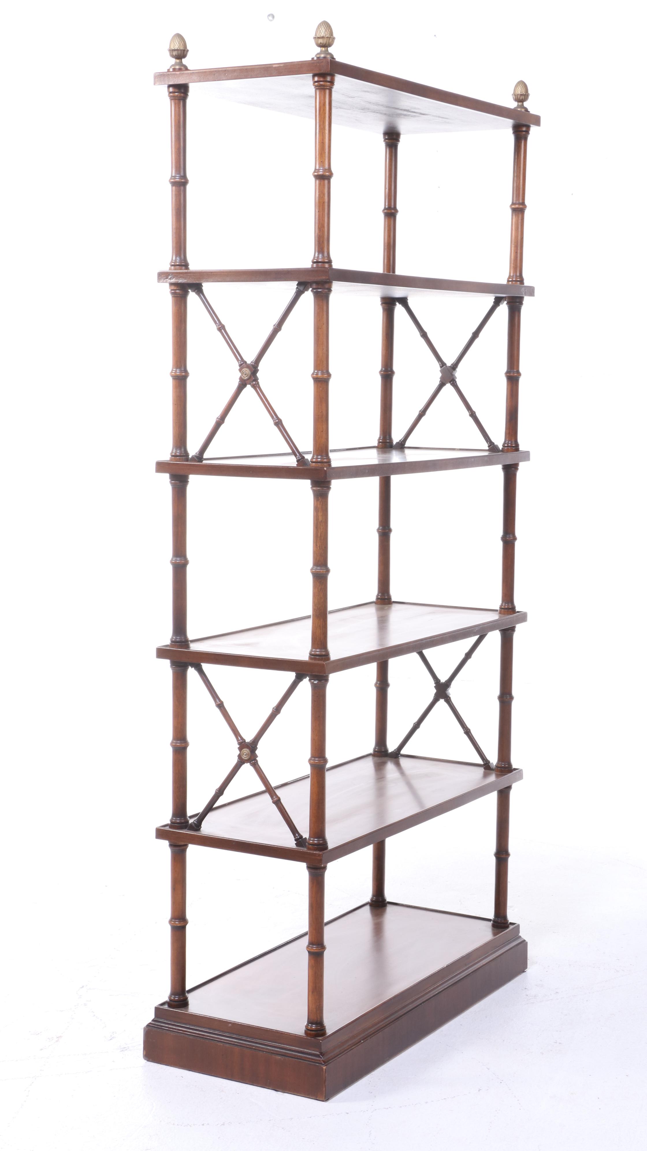 Regency Style Faux Bamboo Étagère Bookcase with Brass Artichoke Finials