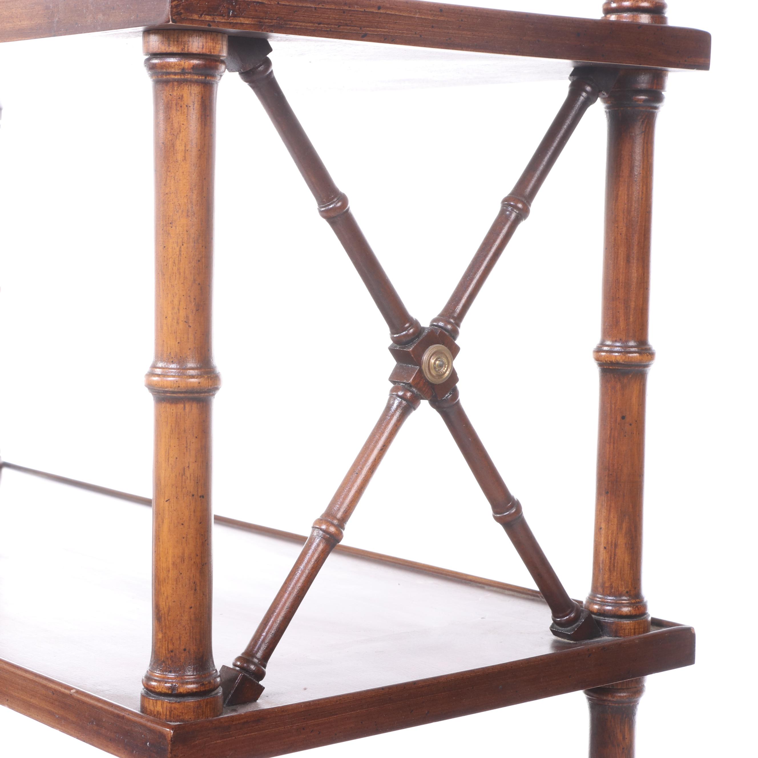 Regency Style Faux Bamboo Étagère Bookcase with Brass Artichoke Finials