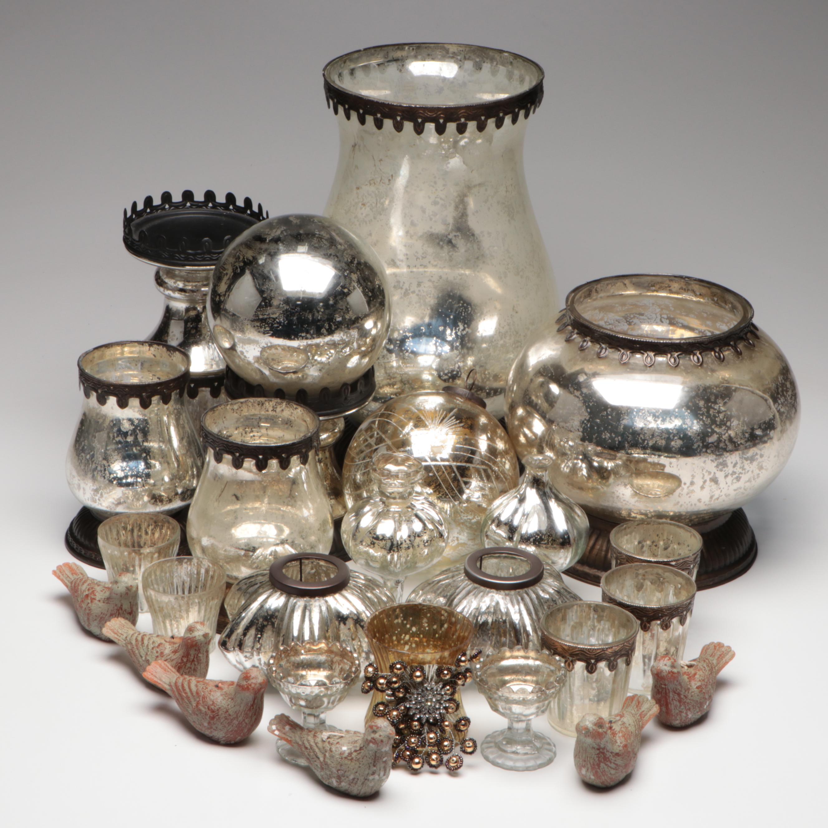 Pottery Barn Mercury Glass Candle Holders with More Table Accessories