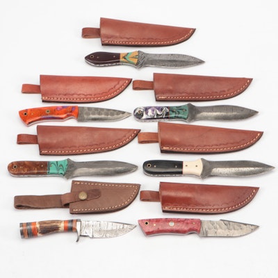 Handcrafted Damascus Steel Hunting and Skinner Knives with Scabbards