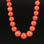 Graduated Coral Bead Necklace with 18K Clasp