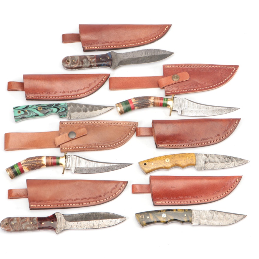 Handcrafted Damascus Steel Hunting and Skinner Knives with Scabbards