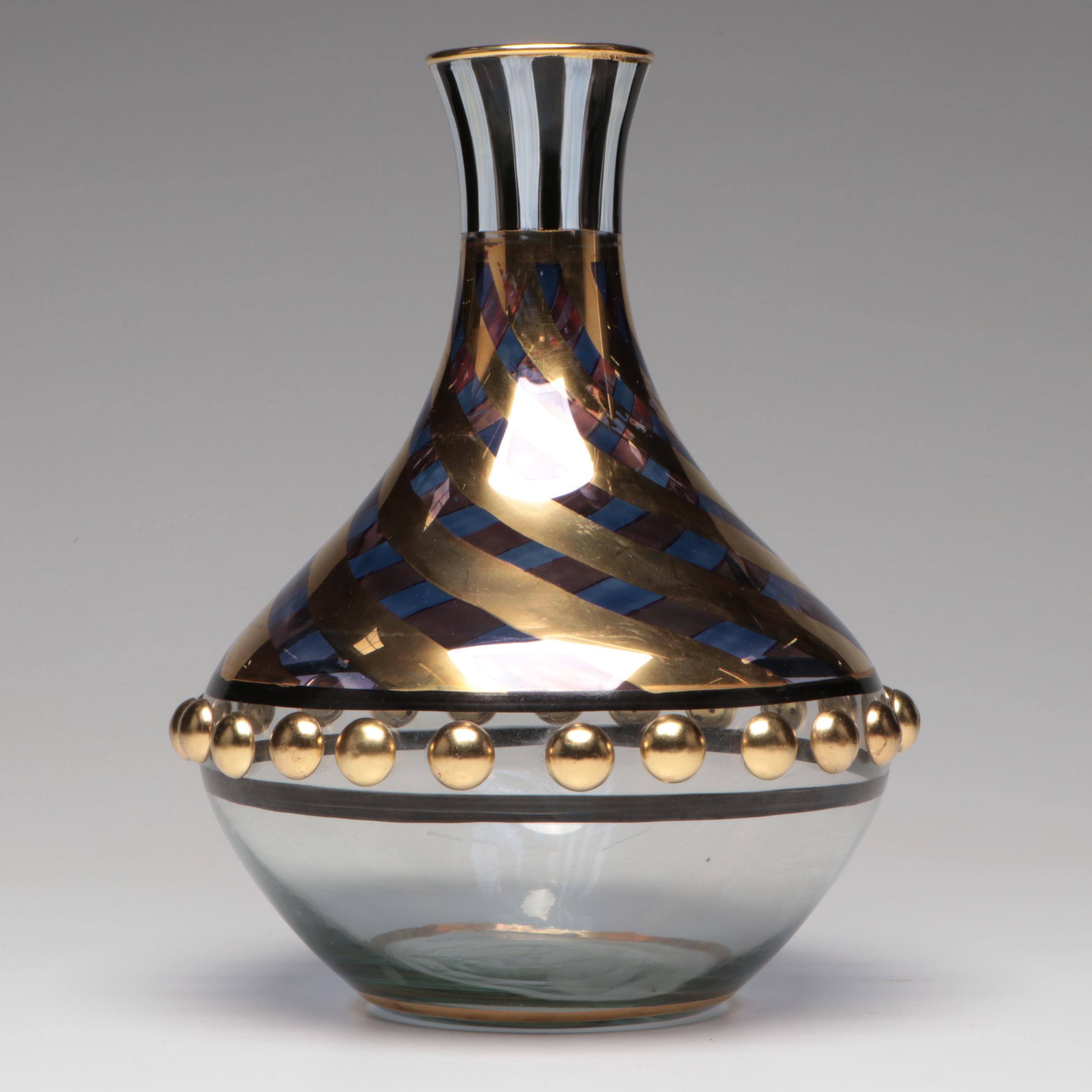 MacKenzie-Childs Hand-Painted Art Glass Vase, Pitcher, and Lidded Containers