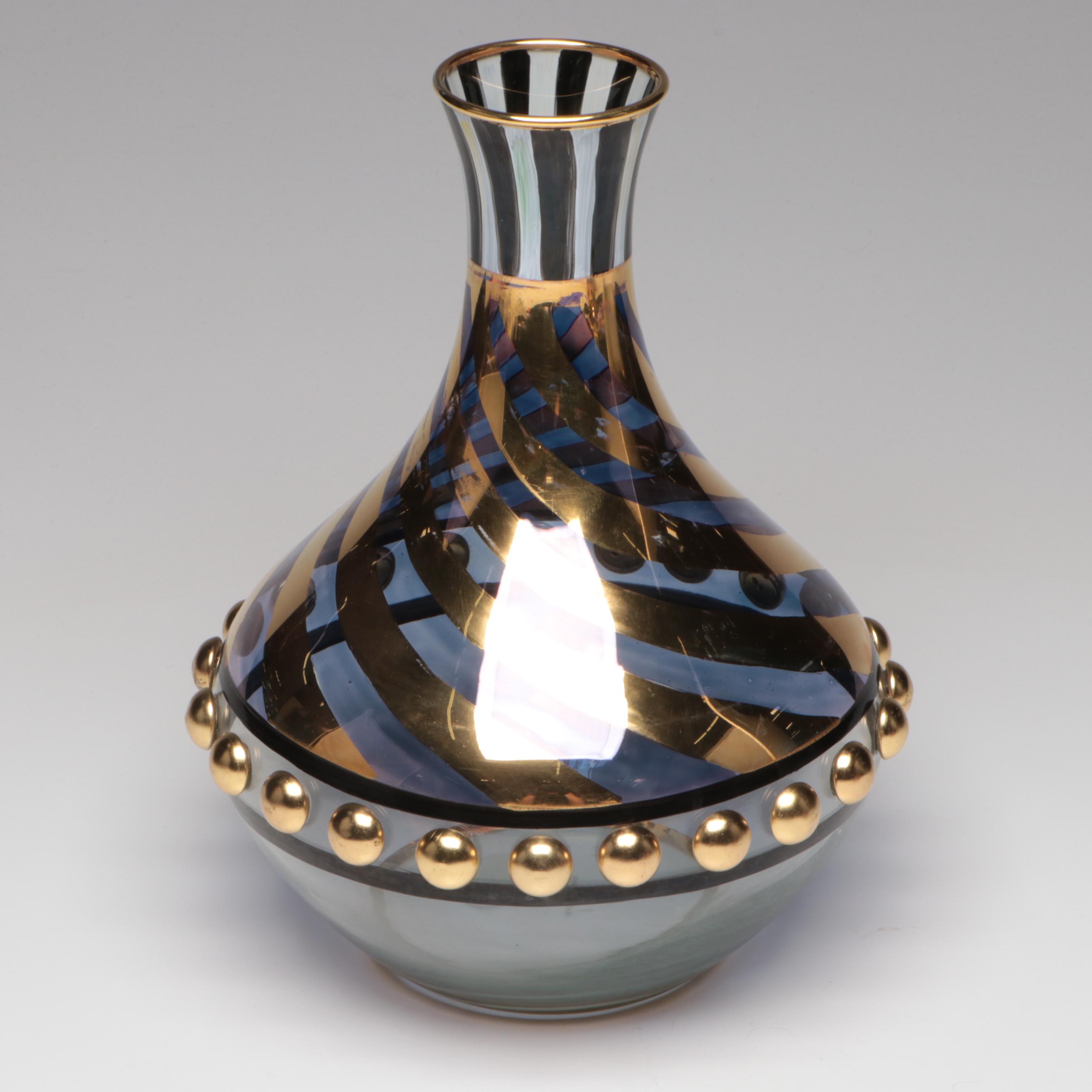 MacKenzie-Childs Hand-Painted Art Glass Vase, Pitcher, and Lidded Containers