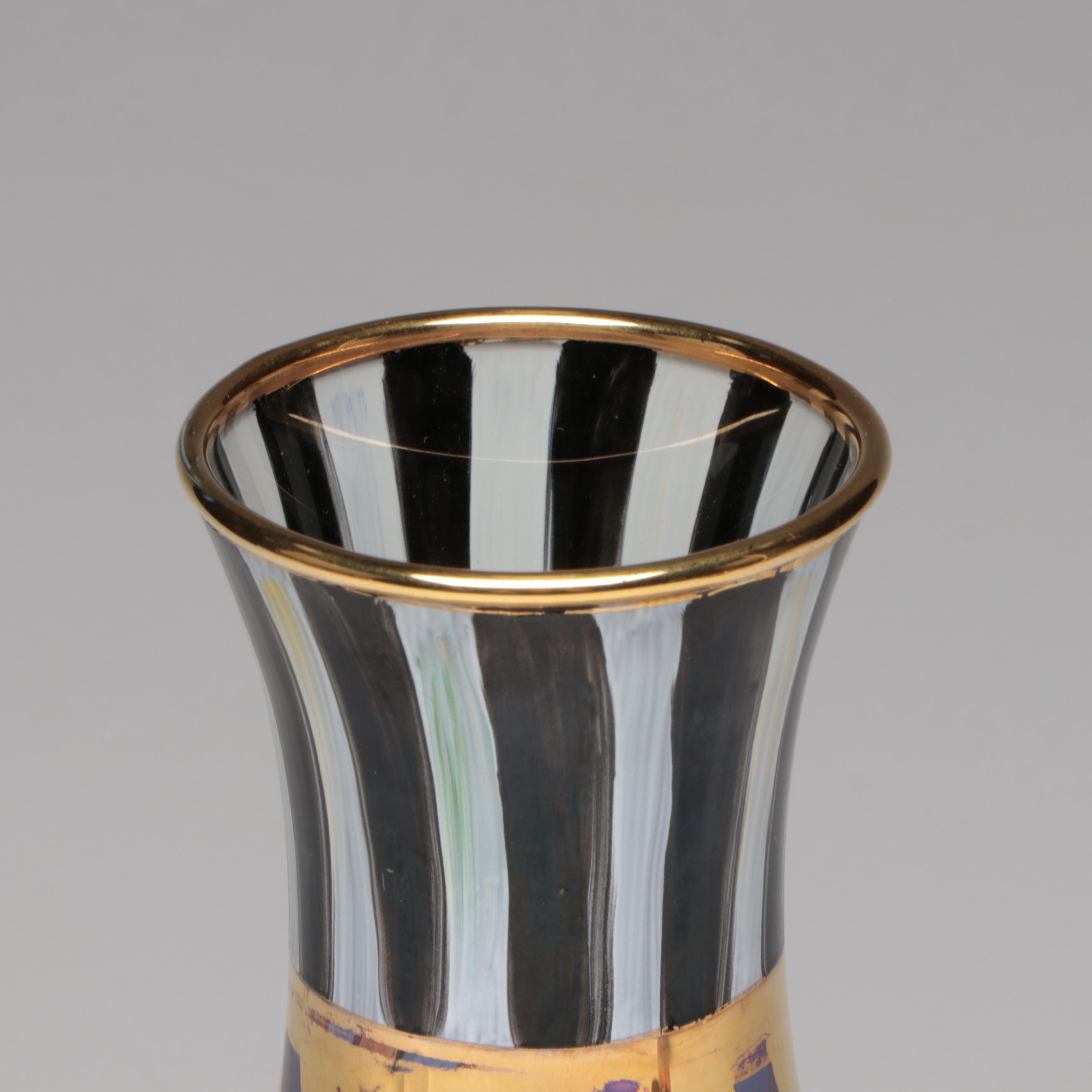 MacKenzie-Childs Hand-Painted Art Glass Vase, Pitcher, and Lidded Containers