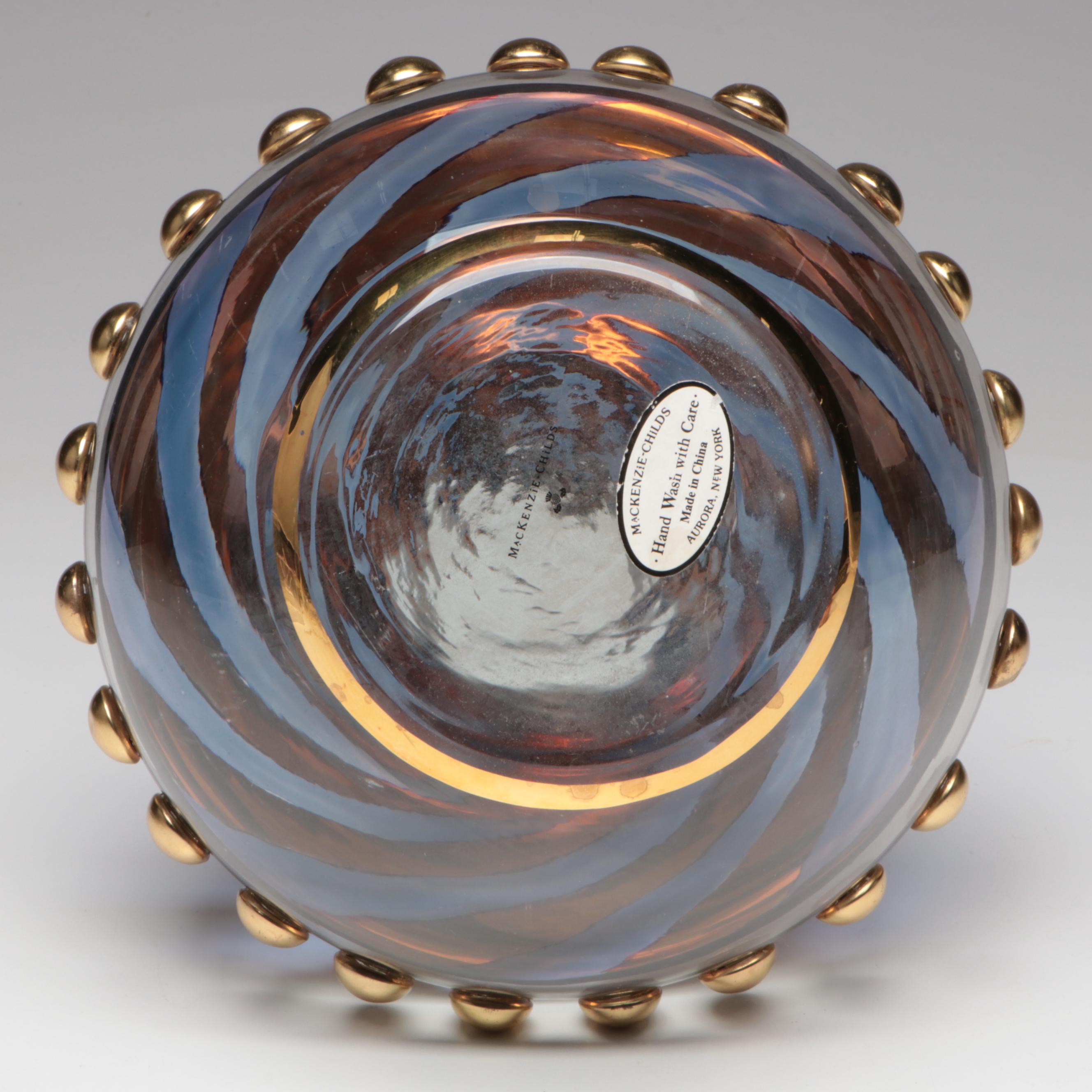 MacKenzie-Childs Hand-Painted Art Glass Vase, Pitcher, and Lidded Containers