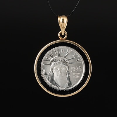 14K Black Onyx Pendant with 1998 Statue of Liberty Platinum Eagle Bullion Coin