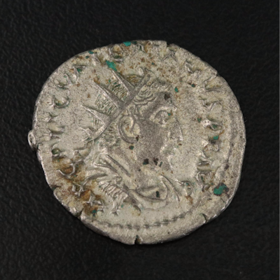 Ancient Roman Imperial AR Antoninianus Coin of Valerian I, ca. 253 A.D.