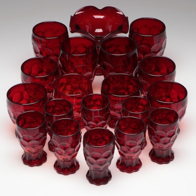 Imperial Glass "Provincial Dark Ruby" Drinkware with Other Ruby Glass Compote