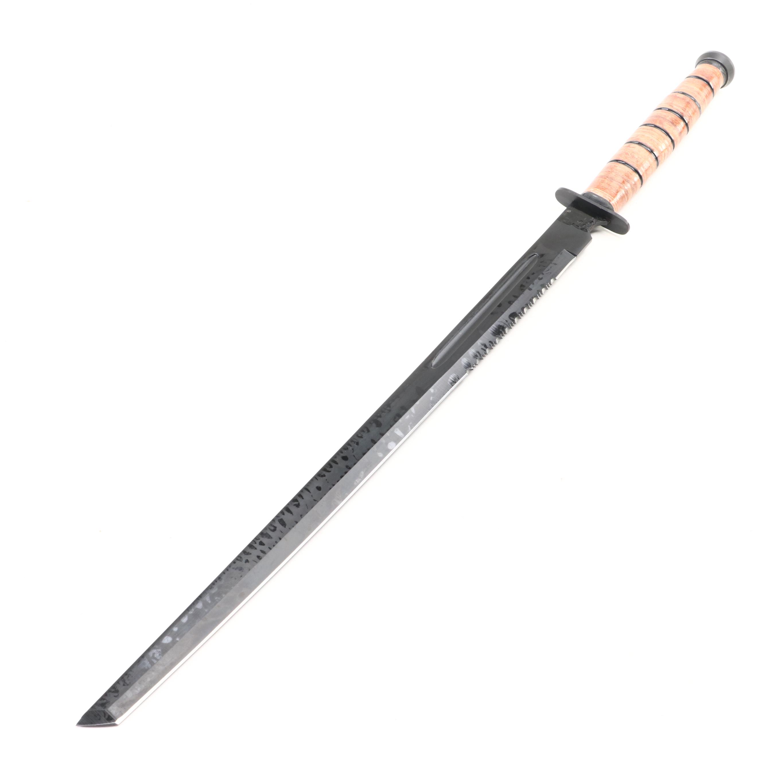 Snake Eye Stacked Leather Handled Combat Marine Fighter Sword with Scabbard