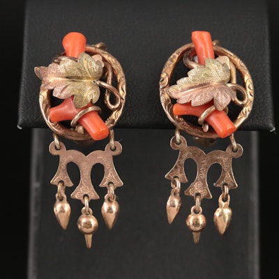 Victorian Coral and Vine Earrings