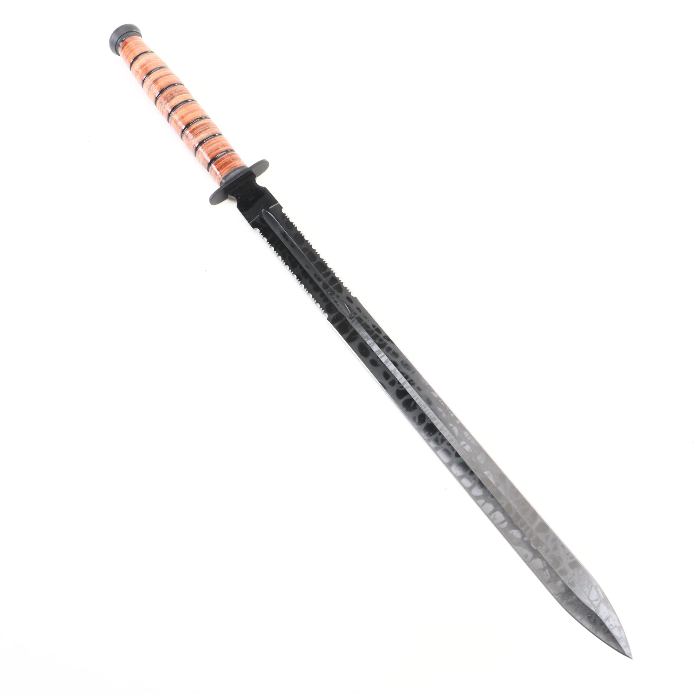 Snake Eye Stacked Leather Handled Combat Marine Fighter Sword with Scabbard