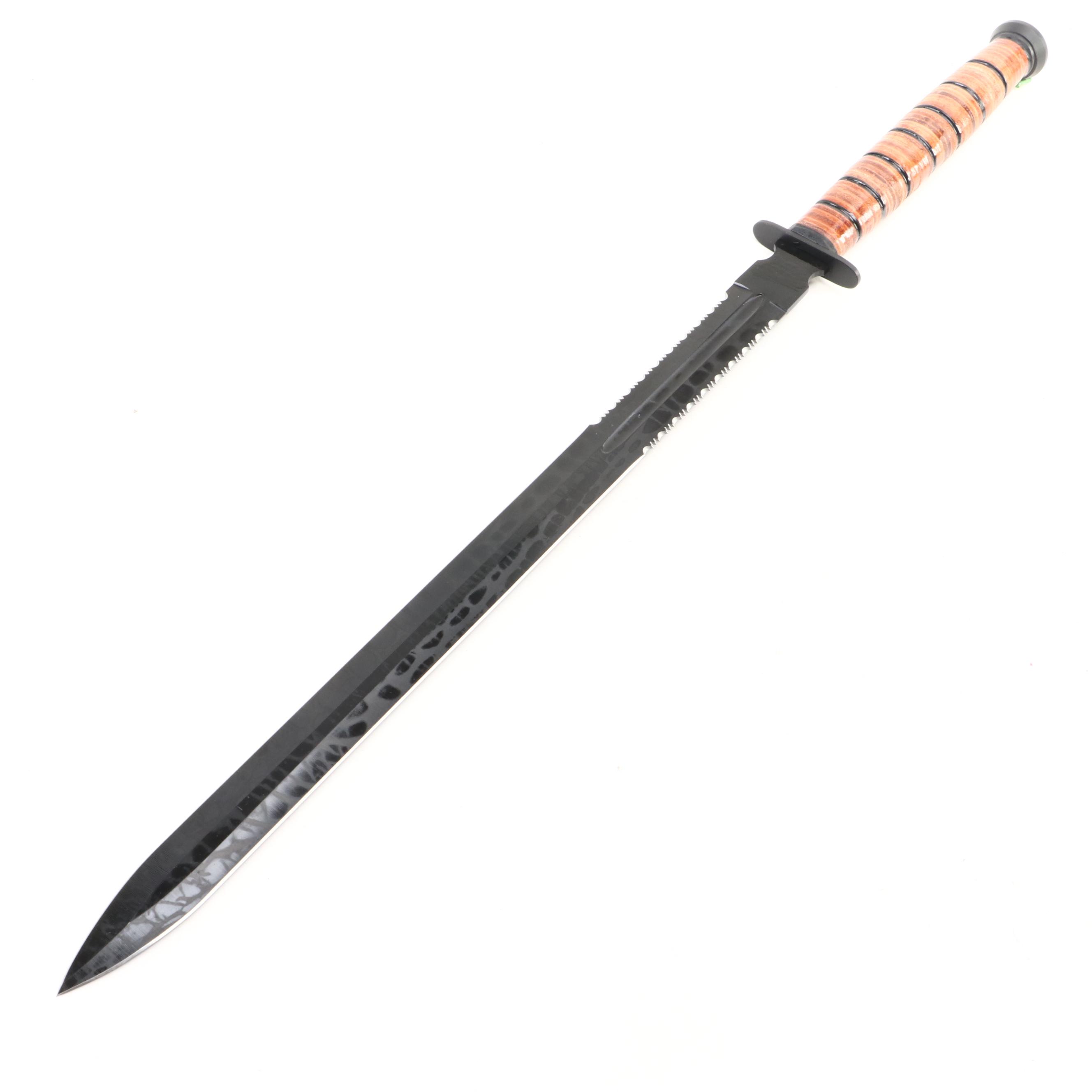 Snake Eye Stacked Leather Handled Combat Marine Fighter Sword with Scabbard