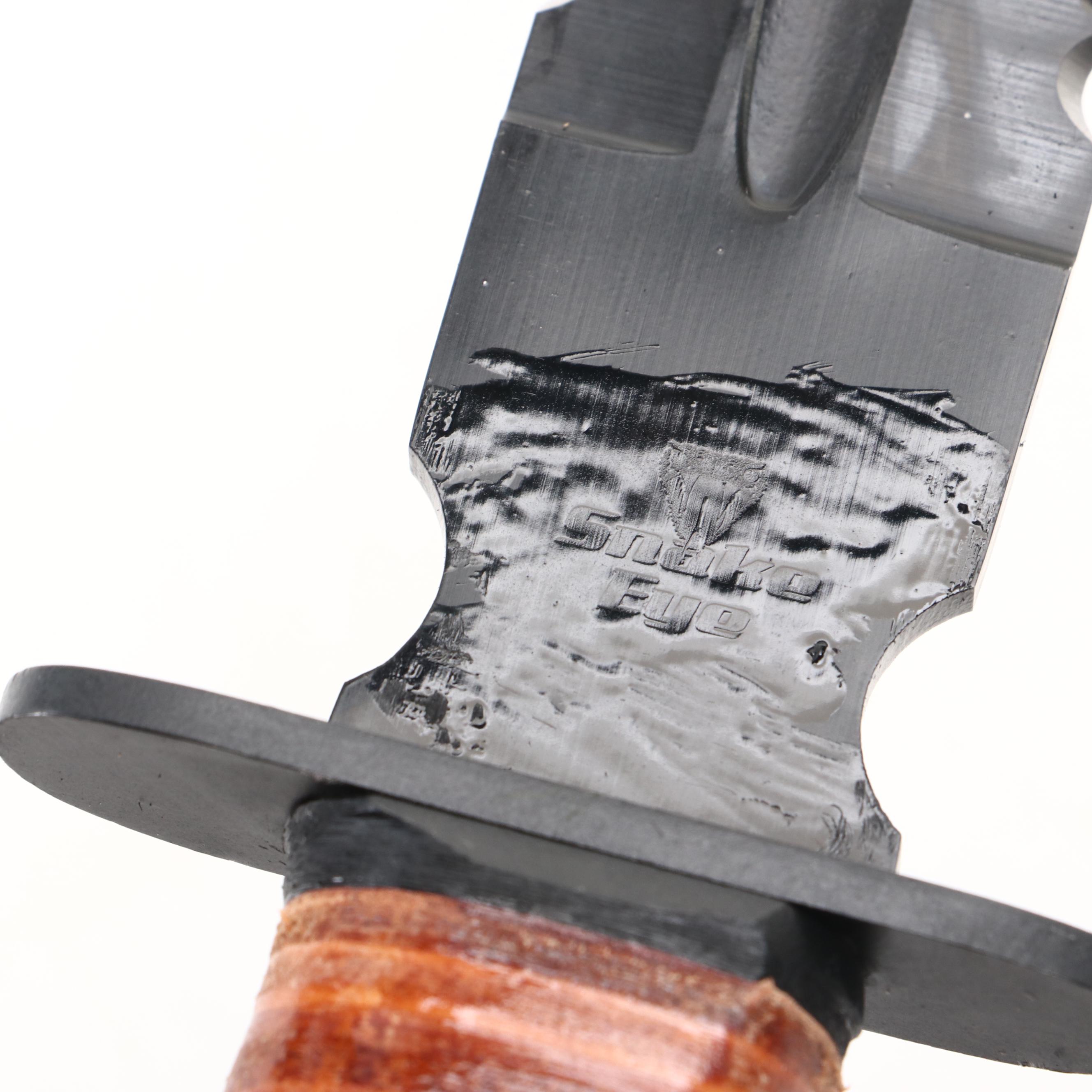 Snake Eye Stacked Leather Handled Combat Marine Fighter Sword with Scabbard