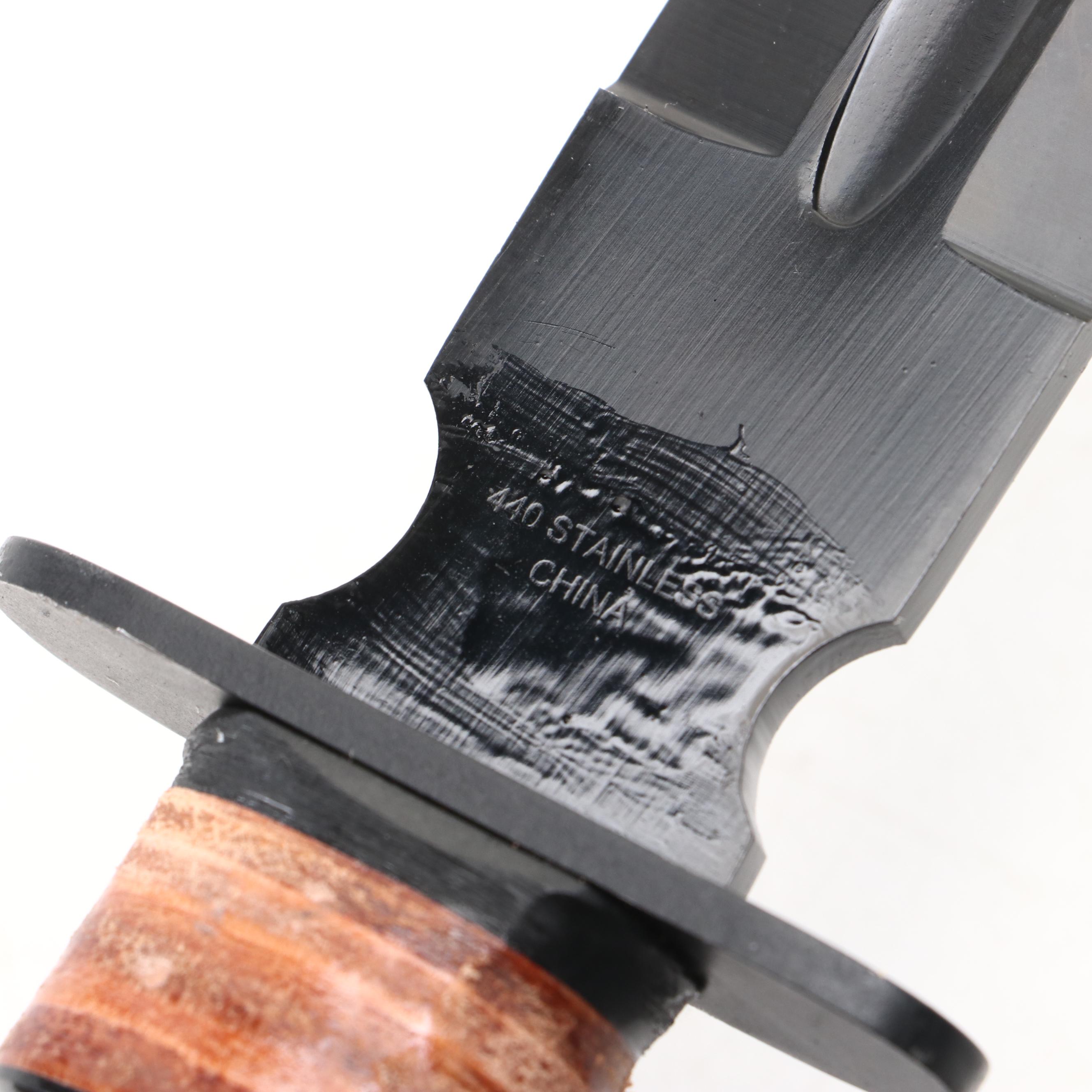 Snake Eye Stacked Leather Handled Combat Marine Fighter Sword with Scabbard