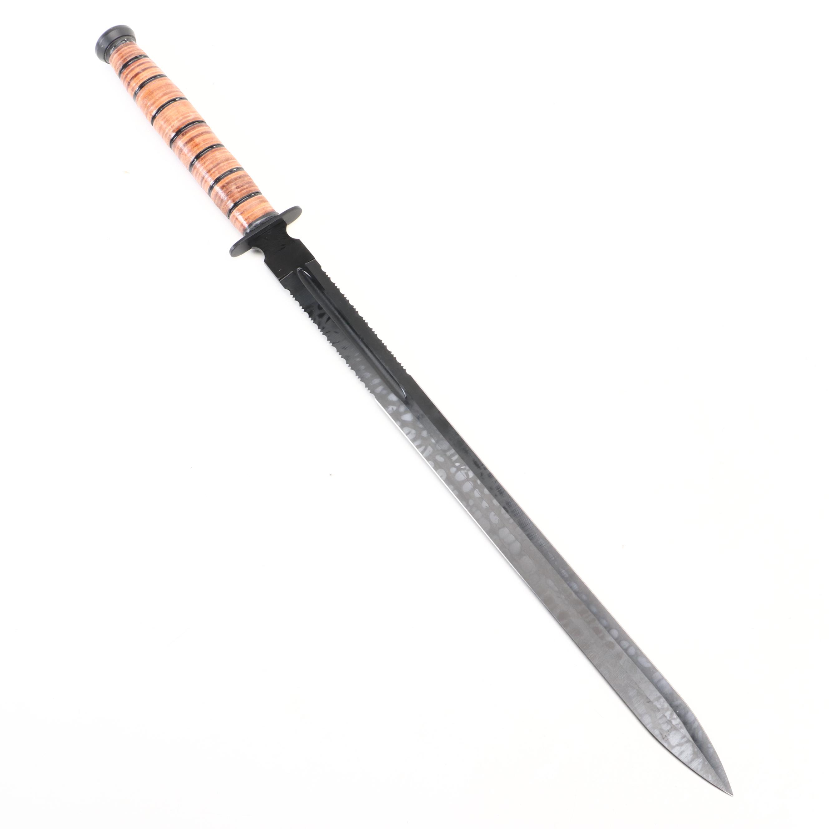 Snake Eye Stacked Leather Handled Combat Marine Fighter Sword with Scabbard