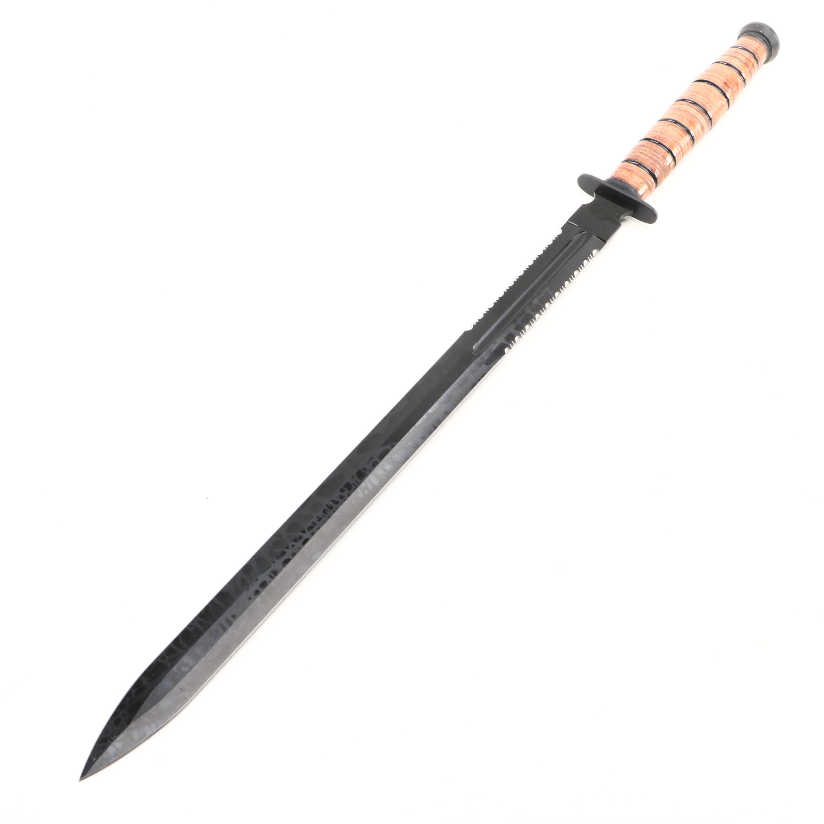 Snake Eye Stacked Leather Handled Combat Marine Fighter Sword with Scabbard