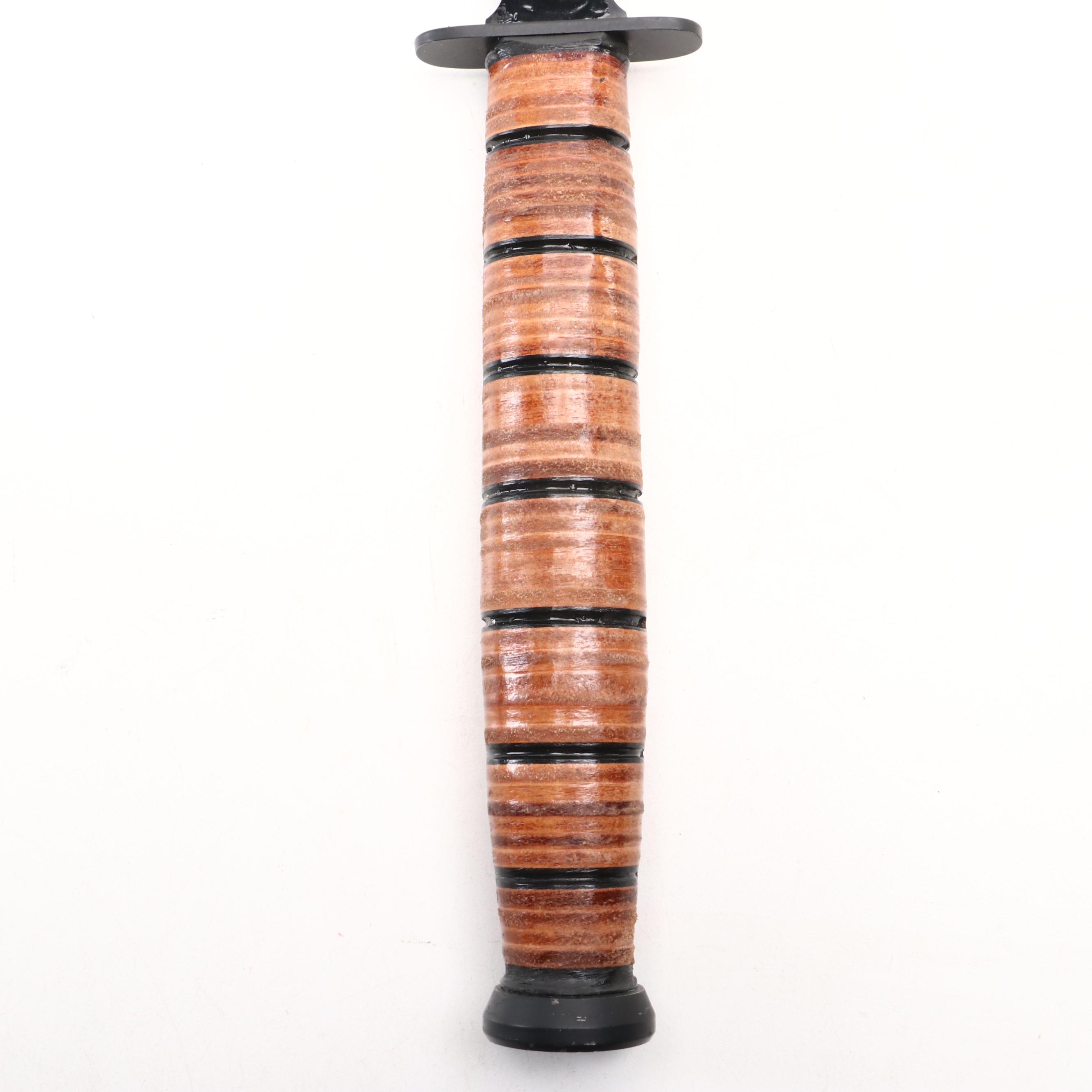 Snake Eye Stacked Leather Handled Combat Marine Fighter Sword with Scabbard