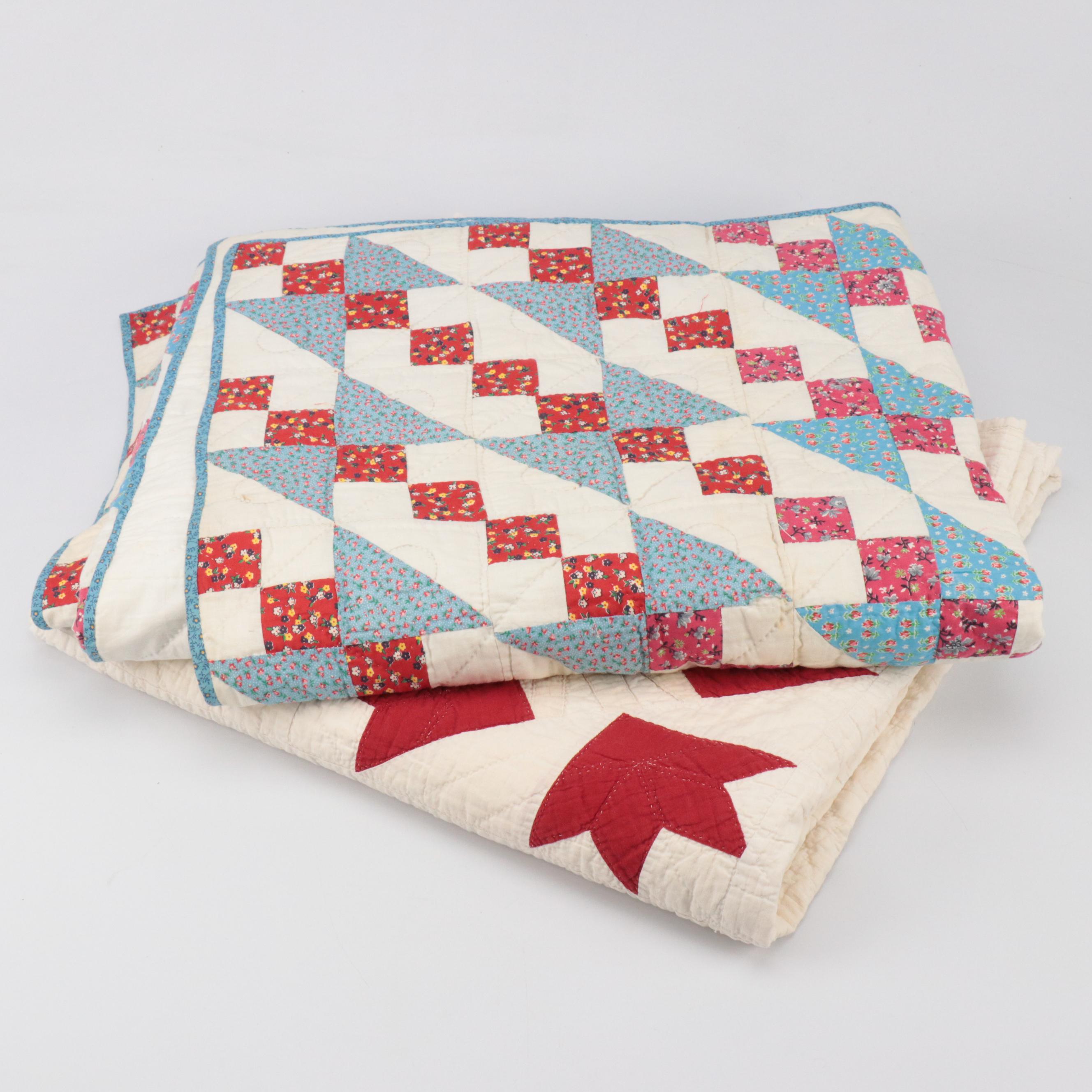 Handmade "Jacob's Ladder" and "Goose Tracks" Pieced Quilts, 20th Century