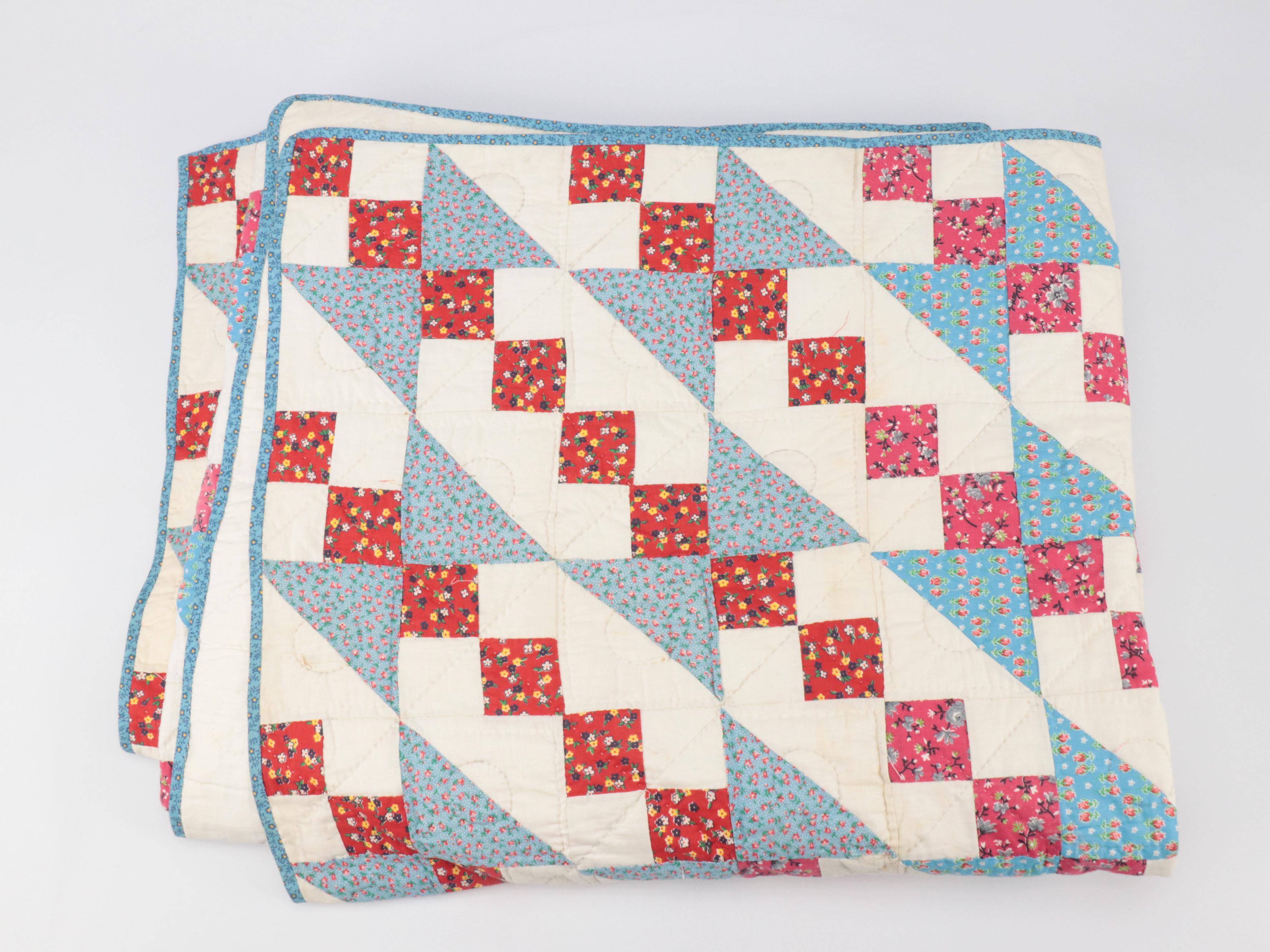 Handmade "Jacob's Ladder" and "Goose Tracks" Pieced Quilts, 20th Century