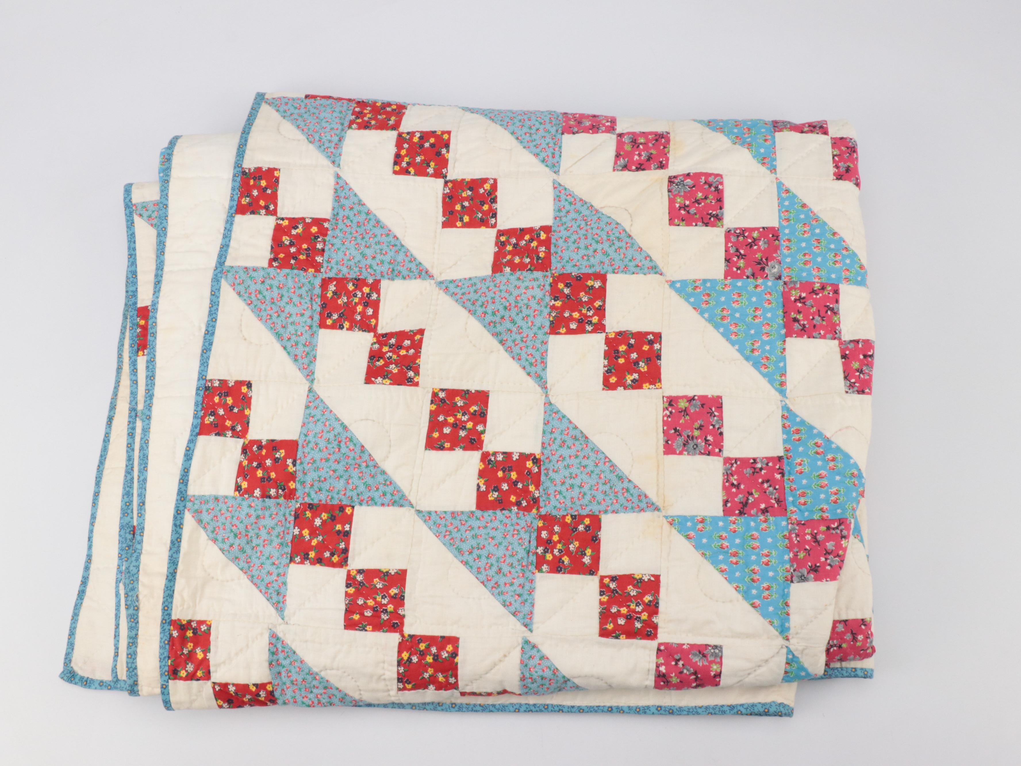 Handmade "Jacob's Ladder" and "Goose Tracks" Pieced Quilts, 20th Century