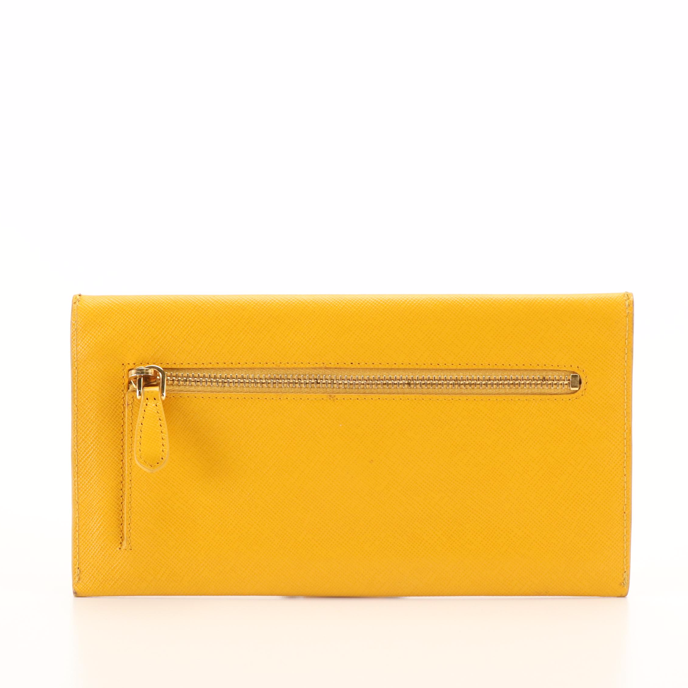 Prada Golden Ochre Saffino Leather Envelope Clutch Bag