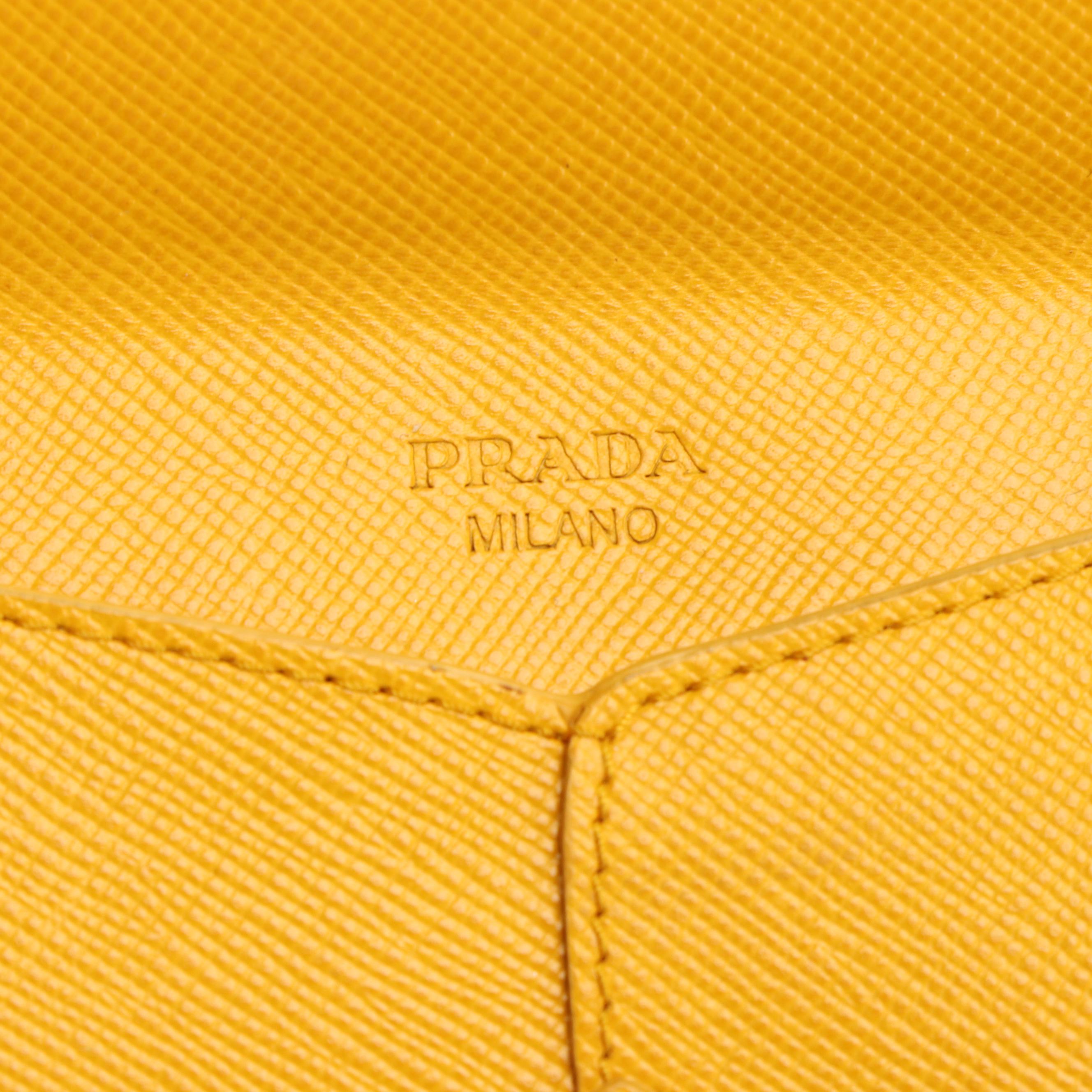 Prada Golden Ochre Saffino Leather Envelope Clutch Bag