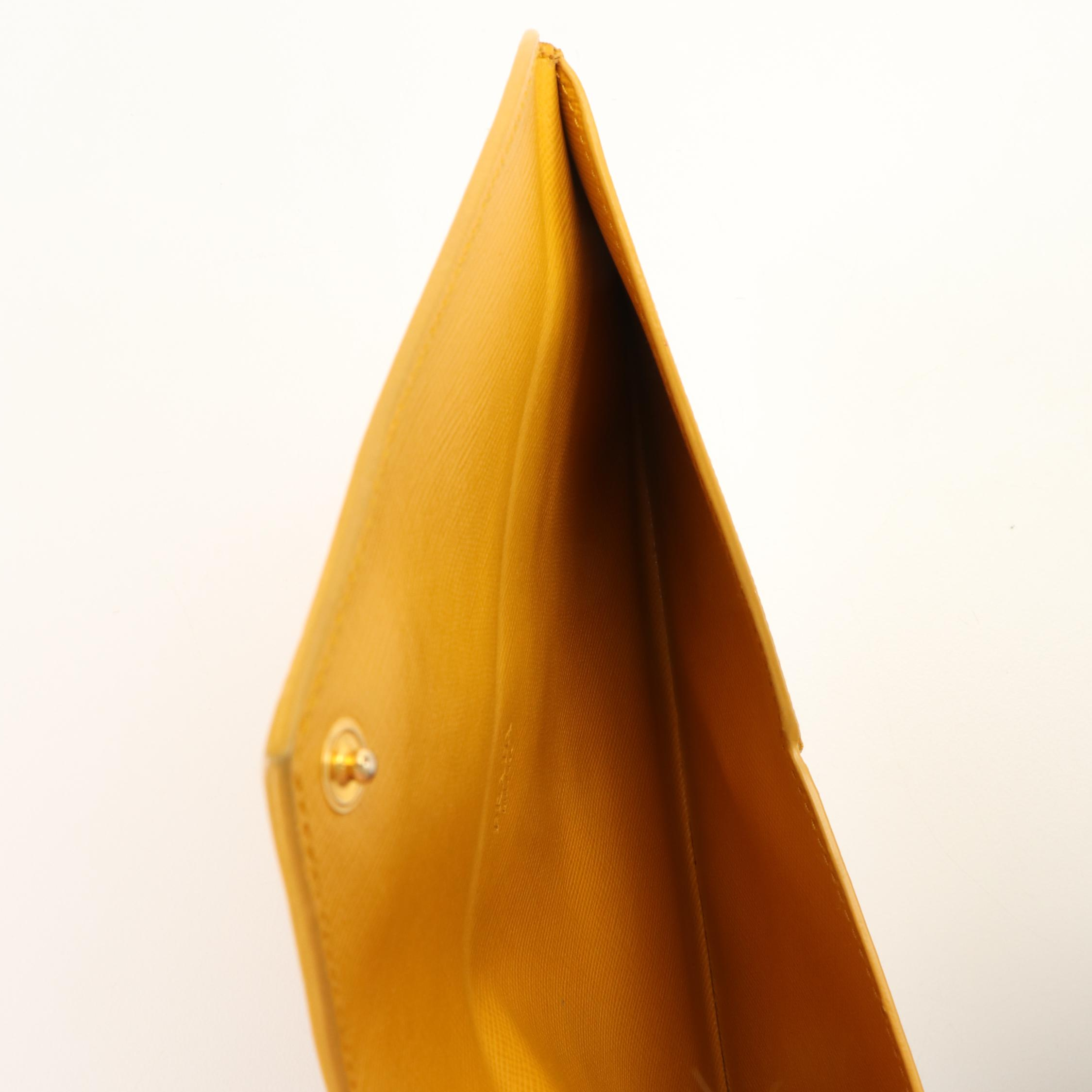 Prada Golden Ochre Saffino Leather Envelope Clutch Bag