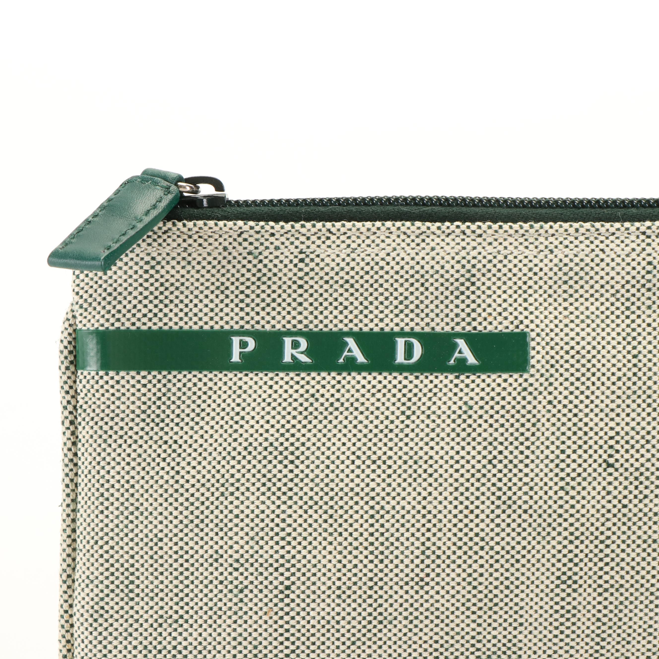 Prada Grey Canvas Accessories Zippered Pouch Bag