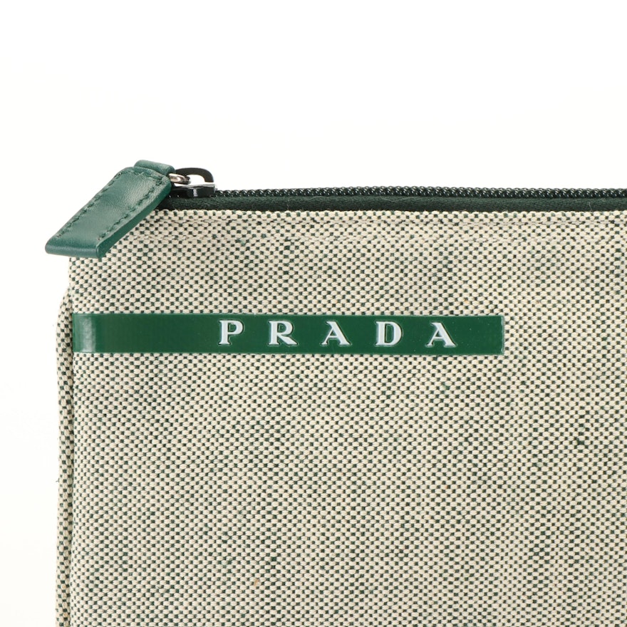 Prada Grey Canvas Accessories Zippered Pouch Bag | EBTH